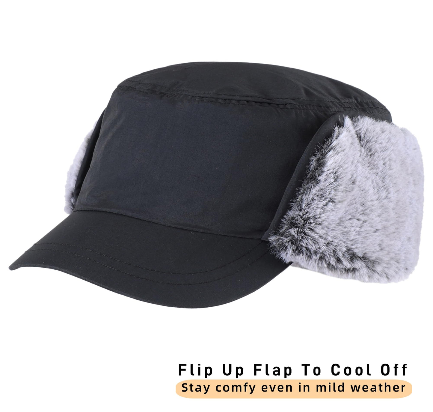 Connectyle Men's Winter Hat with Visor Warm Earflaps Hat Fully Lined Faux Fur Baseball Cap Trapper Hunting Hats