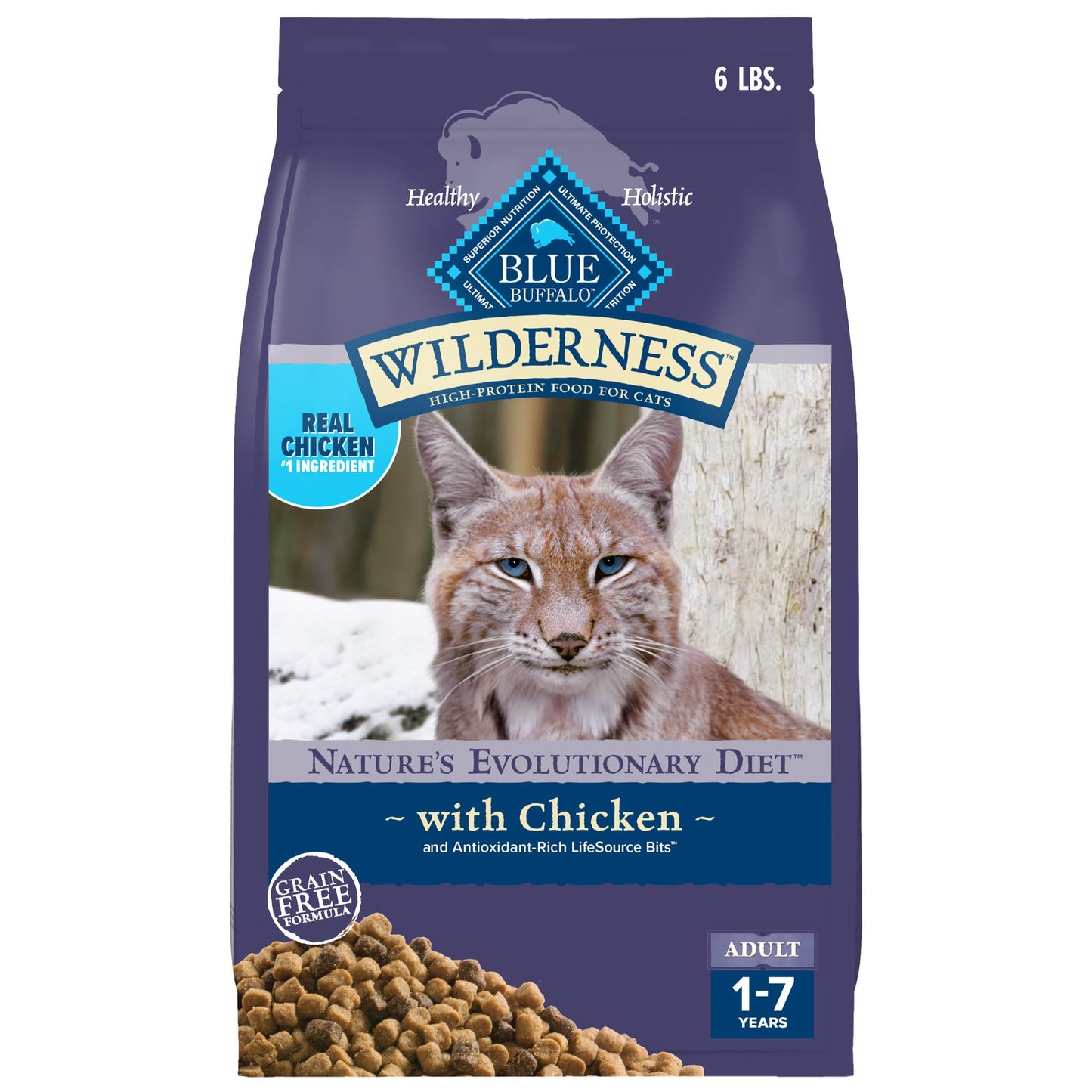 Blue Buffalo Wilderness Natural Adult Dry Cat Food, High-Protein and Grain-Free Diet, Supports Healthy Muscle Development and a Healthy Immune System, Chicken, 12-lb. Bag
