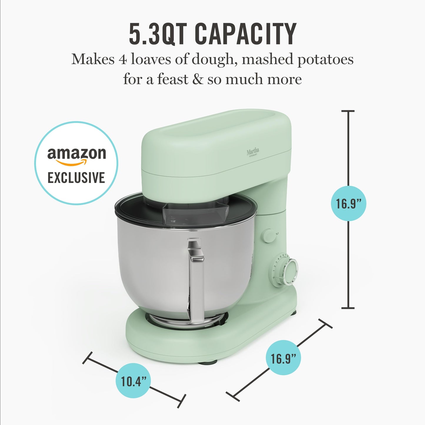 Martha Stewart Stand Mixer, 12 Speed, Tilt-Head, 5.3QT Stainless Steel Bowl, Splash Guard with Pour Chute, Whisk, Dough Hook, Flat Beater, Electric Kitchen Baking Mixer, Bread, Cake, Whip, Caviar Gray