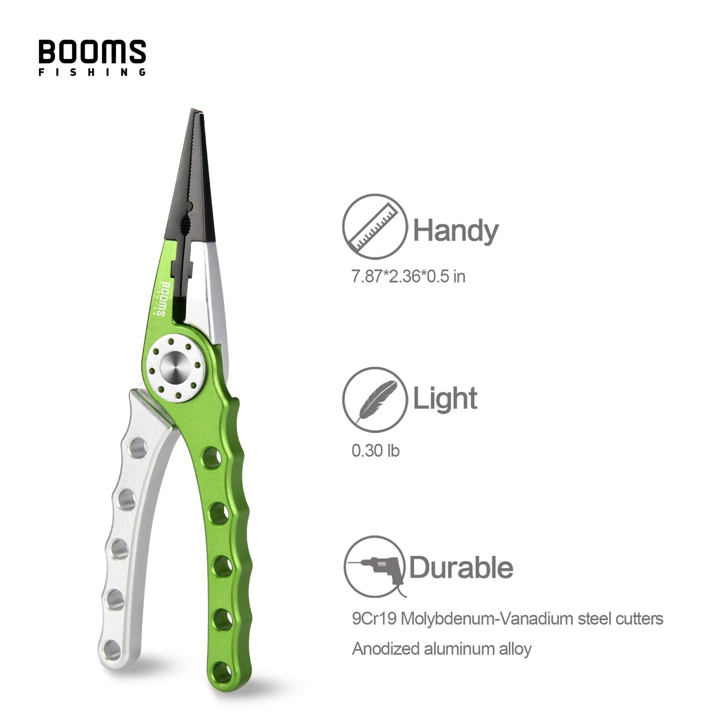 Booms Fishing X1 Aluminum Fishing Pliers Saltwater, Surf Fishing Tackle Kit, Fishing Multitool Hook Remover Braided Fishing Line Cutting and Split Ring with Coiled Lanyard and Sheath