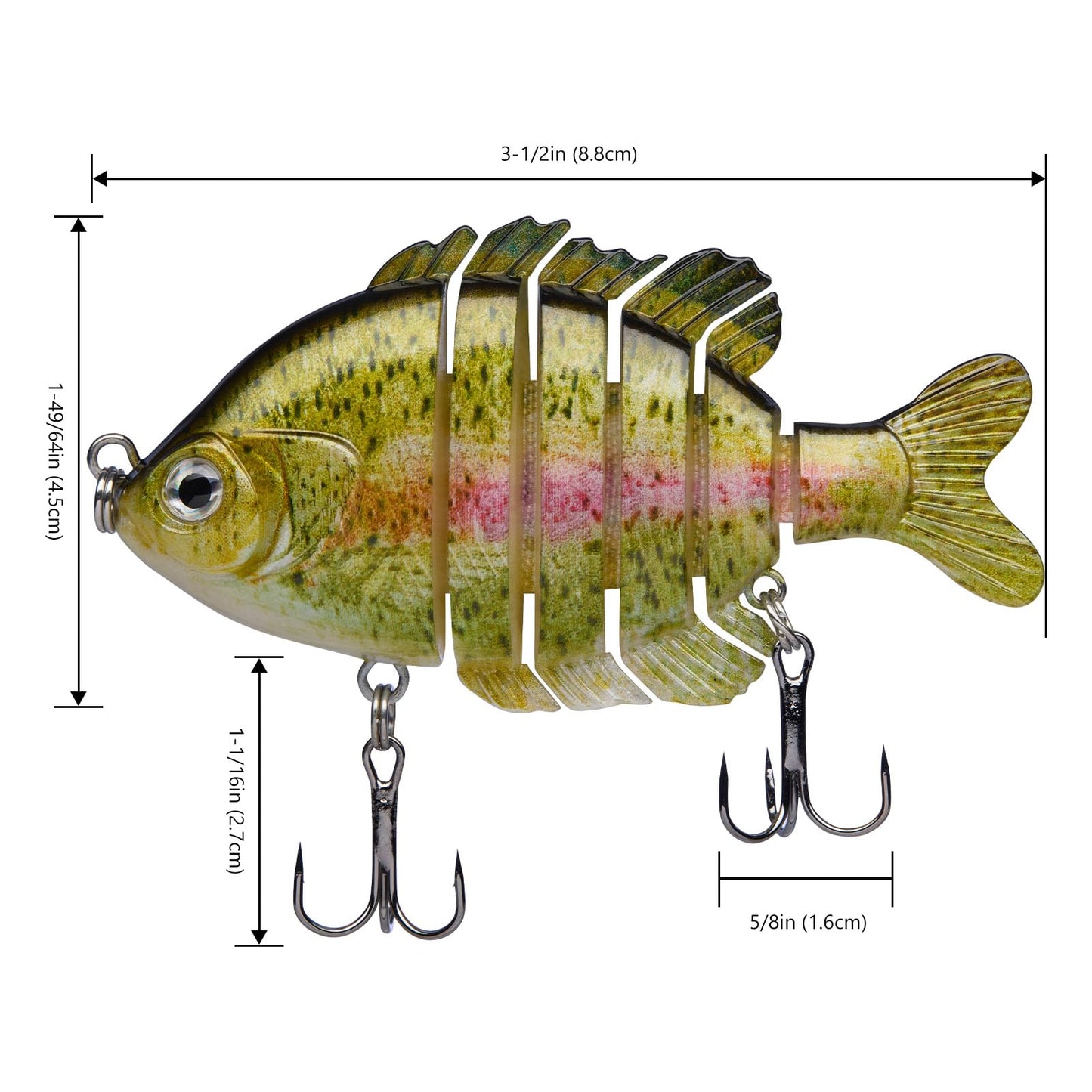 BASSDASH SwimPanfish Multi Jointed Panfish Bluegill Swimbaits Hard Topwater Bass Lures Fishing Lure Crank Saltwater 3.5in/0.85oz