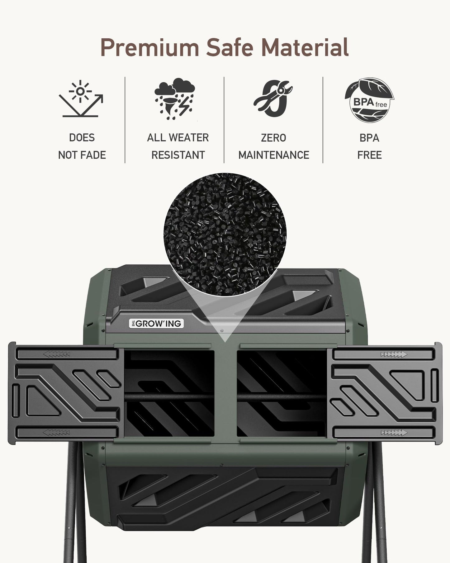 THEGROW'ING Updated 43 Gallon Compost Bin Outdoor, Fast Assemble Tumbling Composter, Dual Chamber Composter Tumbler, Rotating Compost Bin for Outside, Backyard, Garden and Yard, Green