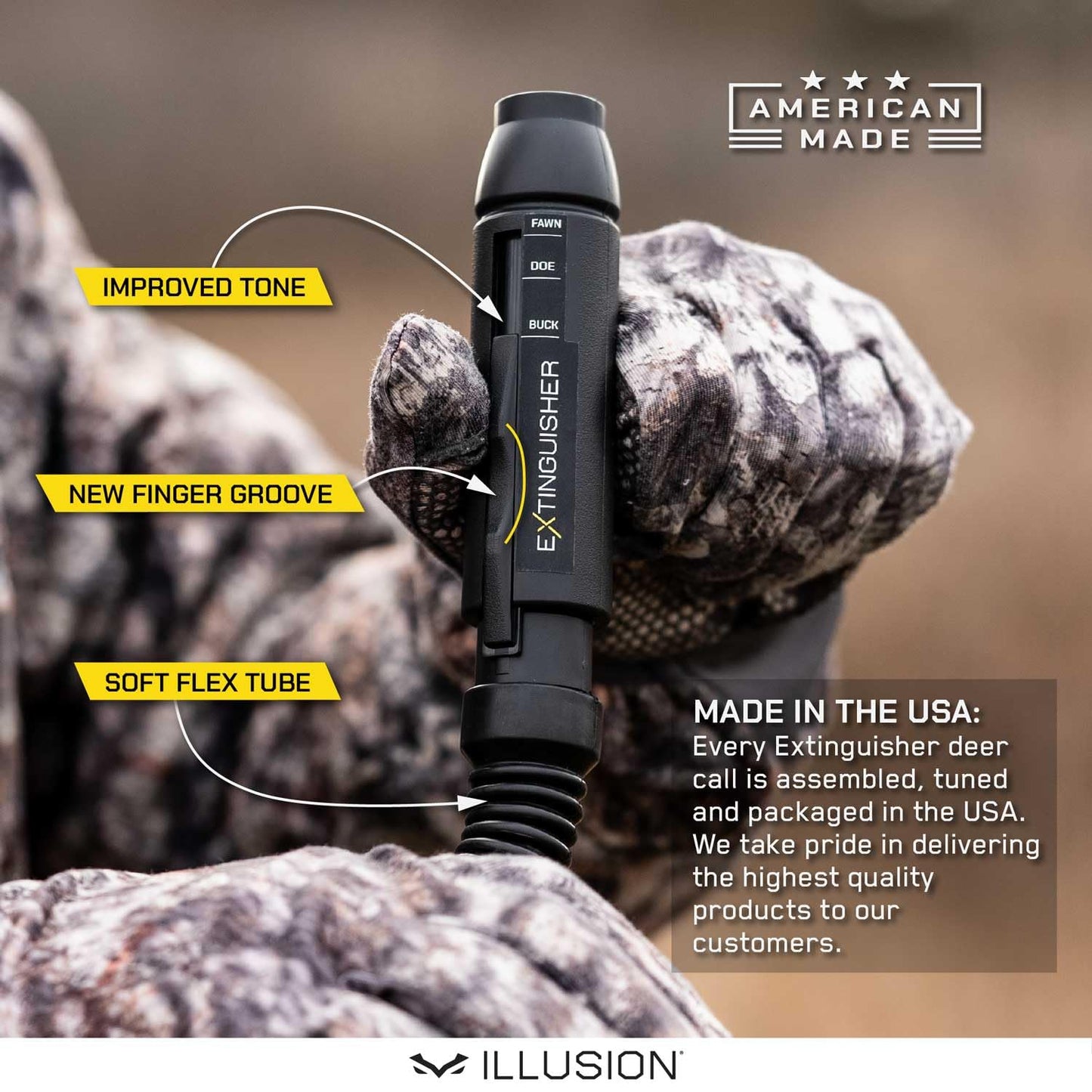 Extinguisher Deer Call by Illusion | Grunt Tube | Buck, Doe, Fawn | Adjustable 10-in-1 Call | Color (CAMO/Black) | Freeze Resistant