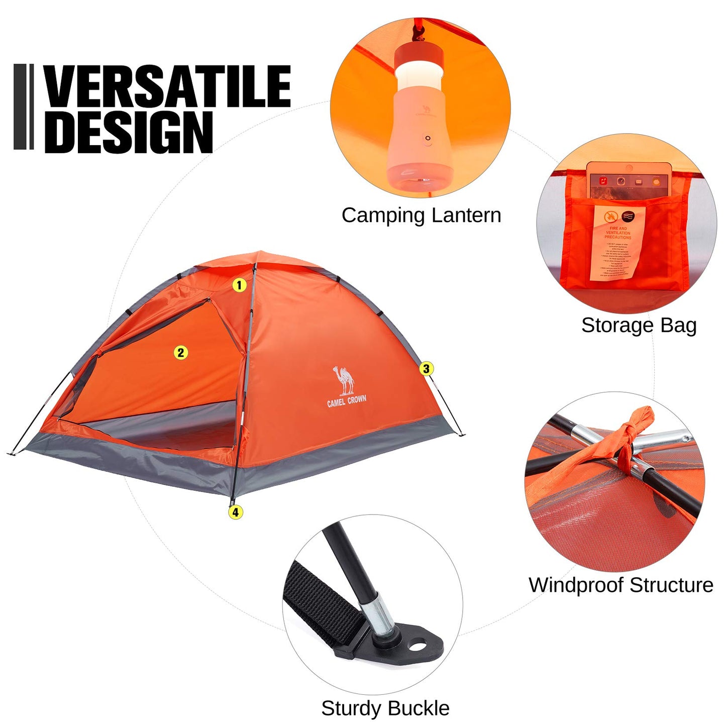 CAMEL CROWN Tents for Camping 2/3/4/5 Person Camping Dome Tent, Waterproof,Spacious, Lightweight Portable Backpacking Tent for Outdoor Camping/Hiking
