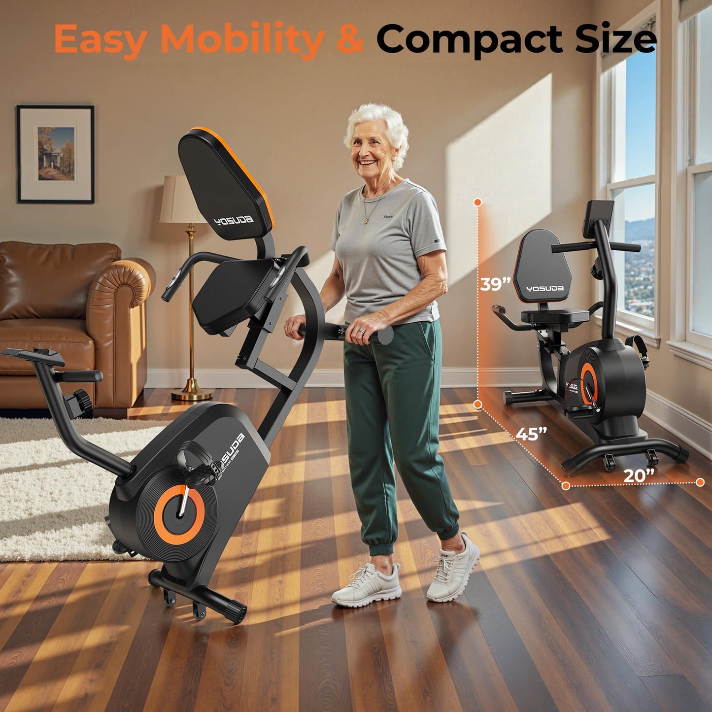 YOSUDA Recumbent Exercise Bike for Adults Seniors with Quick Adjust Seat, 350LB Capacity & 16-level Resistance, Black