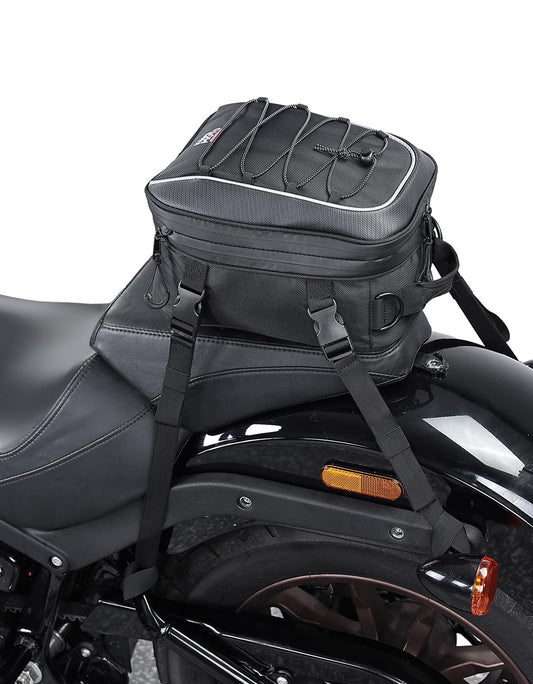 KEMIMOTO Motorcycle Tail Bag, Dual Use Motorcycle Rear Seat Bag with Waterproof Rain Cover, 22L-34L Expandable Motorbike Helmet Bag Luggage Storage Backpack with 6 straps