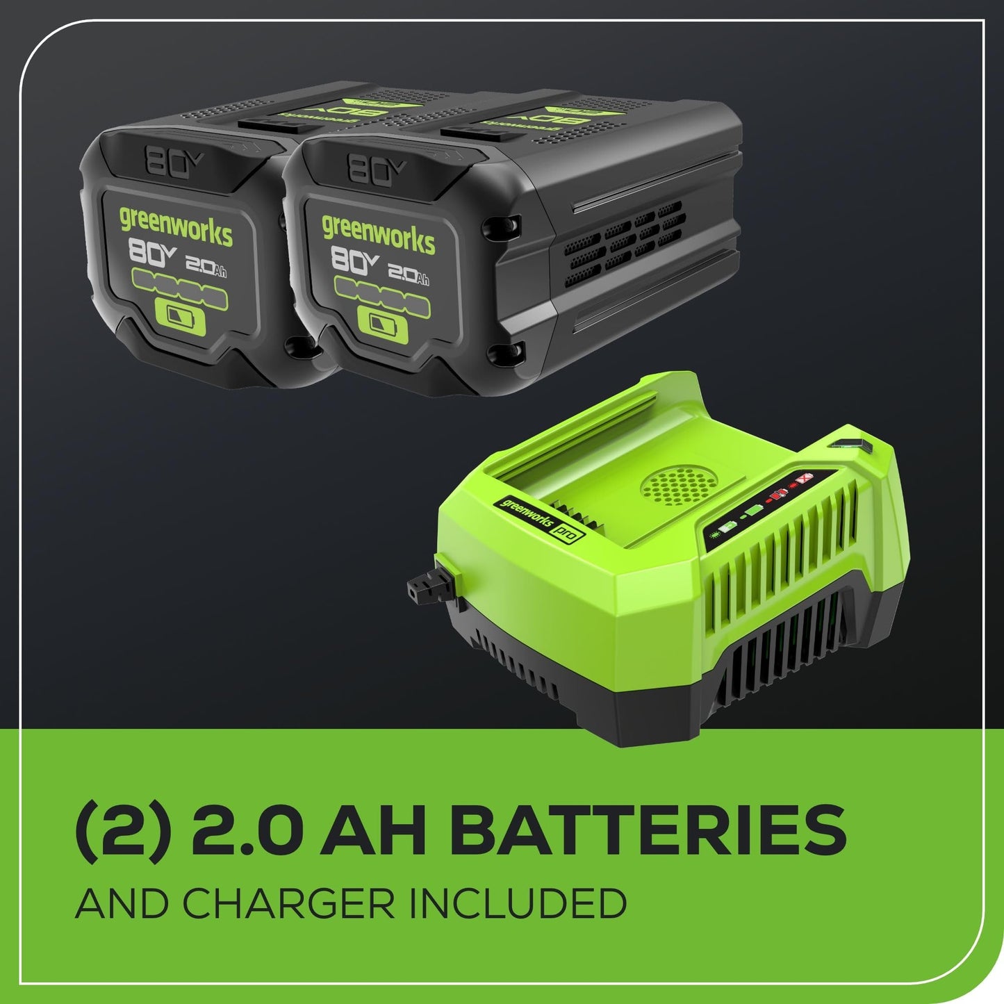 Greenworks 80V 21" Brushless Cordless (Push) Lawn Mower (75+ Compatible Tools), (2) 2.0Ah Batteries and 30 Minute Rapid Charger Included