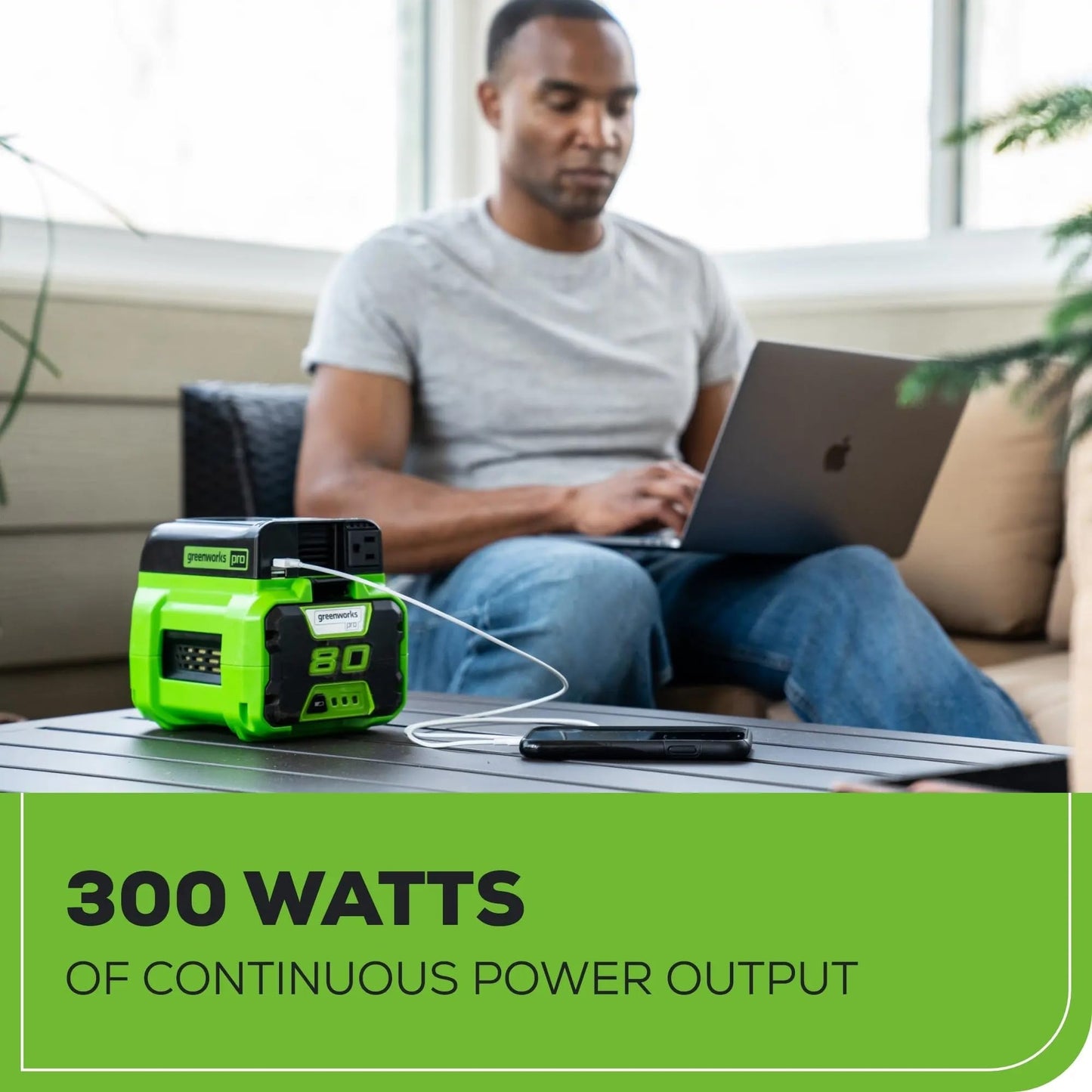 Greenworks Pro 80V (300 Watt) Power Inverter, 120V AC, for Charging Small Electronics, Smart Phones, Tablets, Small Televisions, Tool-Only, IV80A00