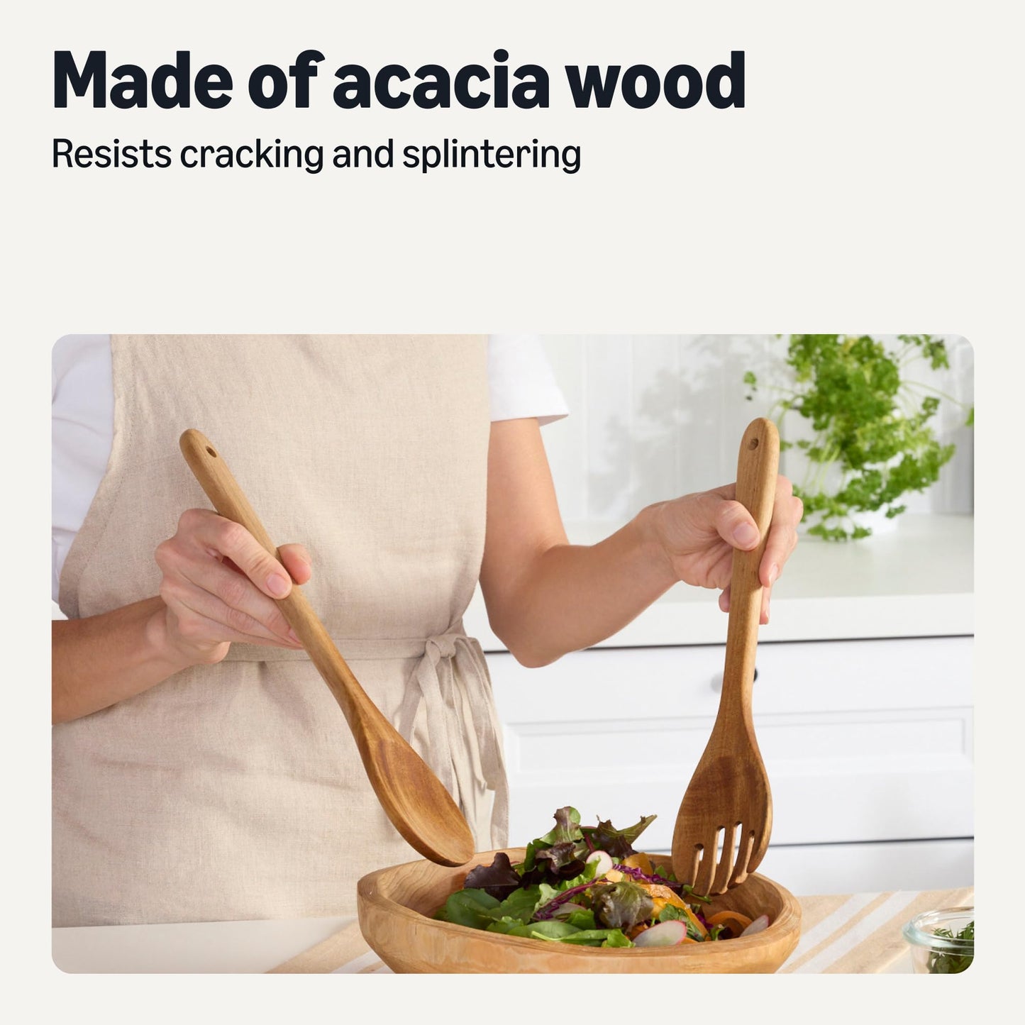 Amazon Basics Wooden Cooking Spoons, 6-Piece Set, Acacia Wood, Cookware-Safe