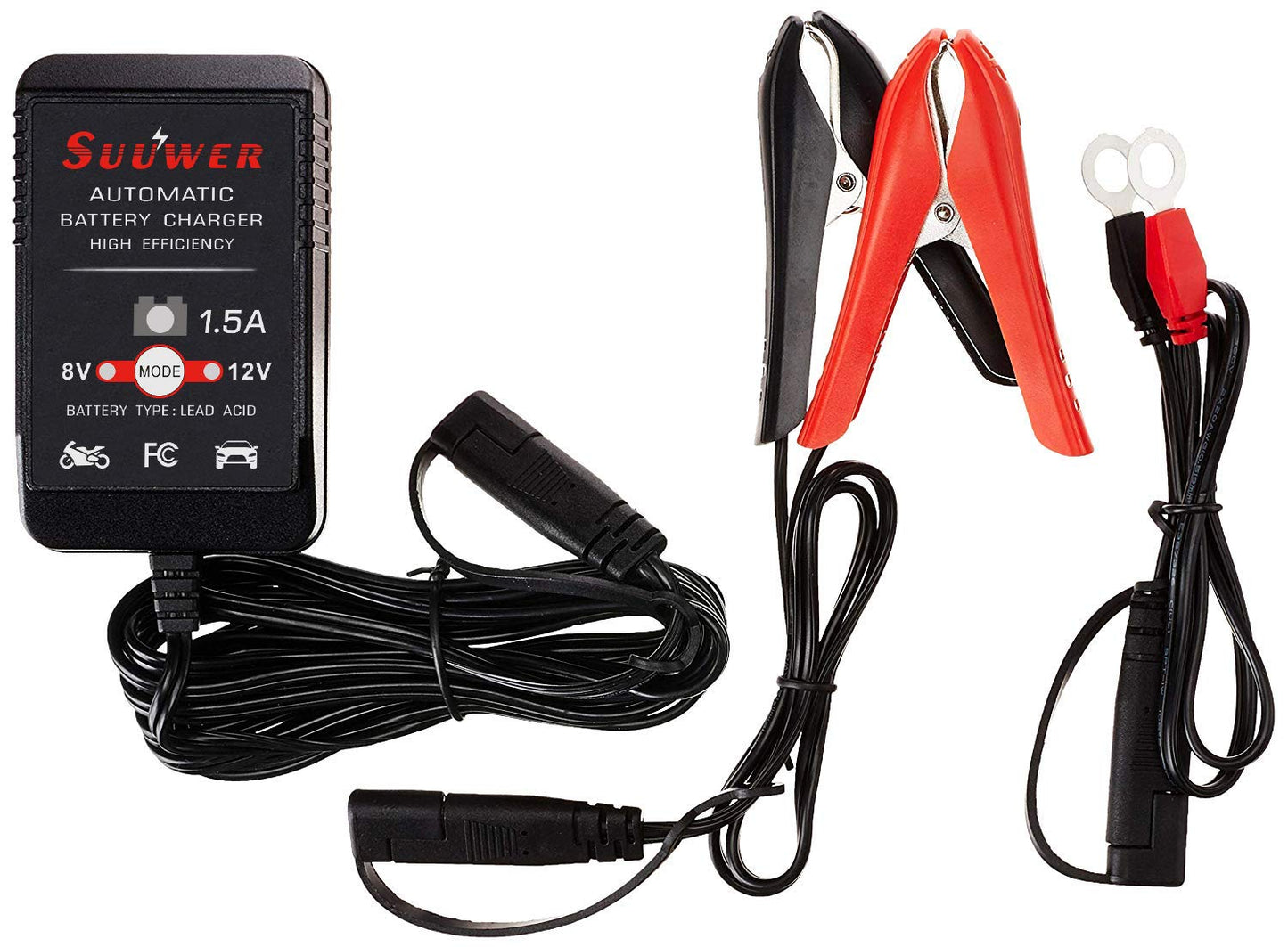 1.25-Amp Trickle Battery Charger 6V/12V Fully-Automatic Smart Battery Maintainer for Motorcycle, ATV, Boat, Lawn Mower and More
