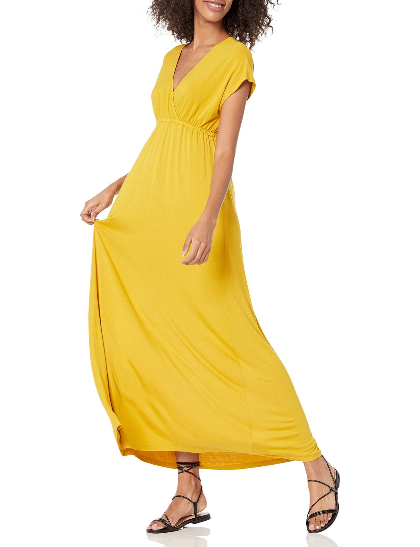 Amazon Essentials Women's V Neck Short Sleeve Waisted Maxi Dress (Available in Plus Size)