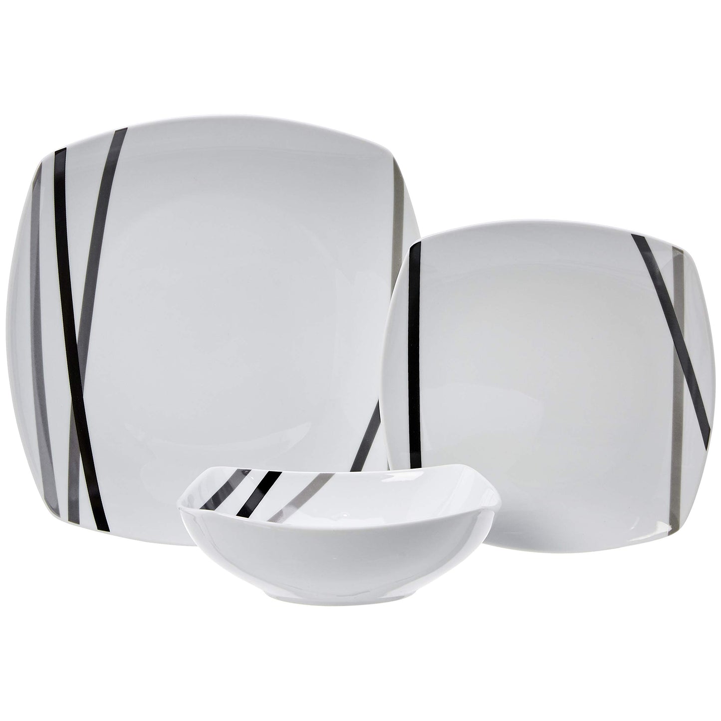 Amazon Basics 18 Piece Kitchen Dinnerware Set - Square Plates, Bowls, Service for 6 - Modern Beams