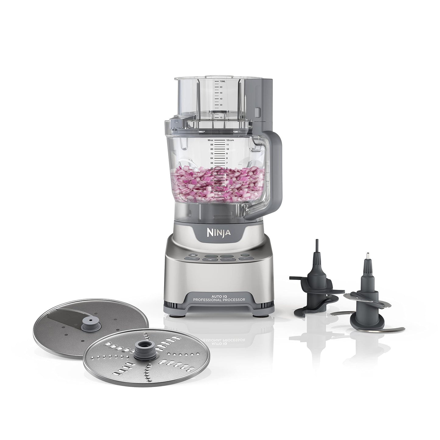 Ninja Food Processor, Professional Plus, 1000 Peak Watts, 4 Functions for Chopping, Slicing, Purees & Dough with 9-Cup Processor Bowl, 3 Blades, Food Chute & Pusher, Silver, BN601