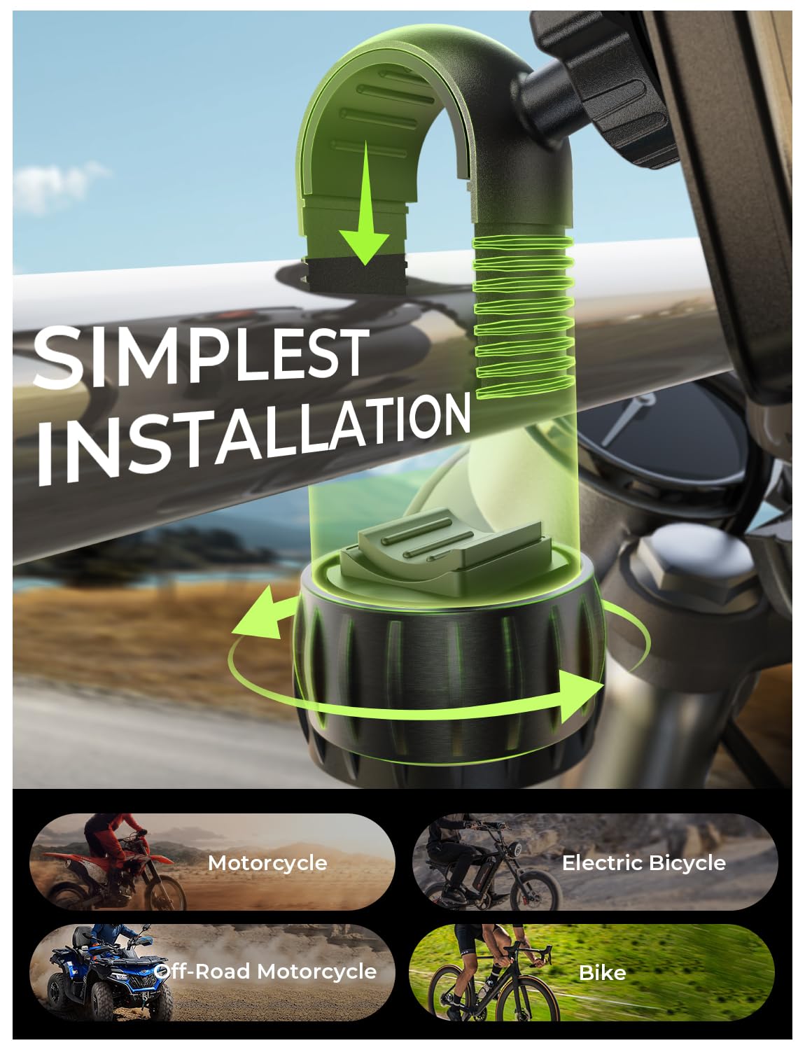 LISEN Bike Phone Holder, [2025 Upgrade] Motorcycle Phone Mount, Bicycle Phone Holder, Handlebar Phone Mount, Dirt Bike Ebike Accessories, Bicycle Accessories, for iPhone Samsung Google Pixel, Black