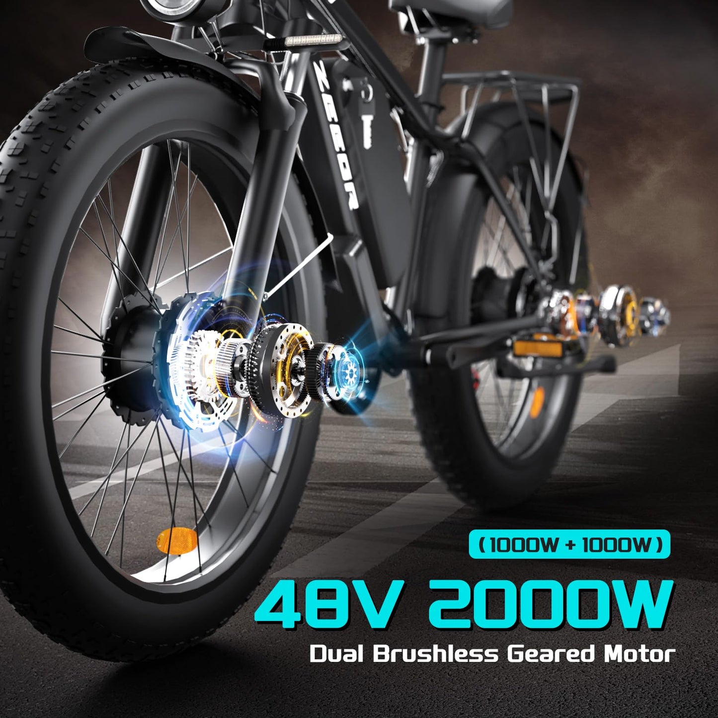 Electric Bike for Adults, 2000W 26” Fat Tire Electric Bike, 35MPH AWD Dual Motor Electric Bicycles, 48V 22.4AH Battery Fast Ebikes Dual Hydraulic Brakes