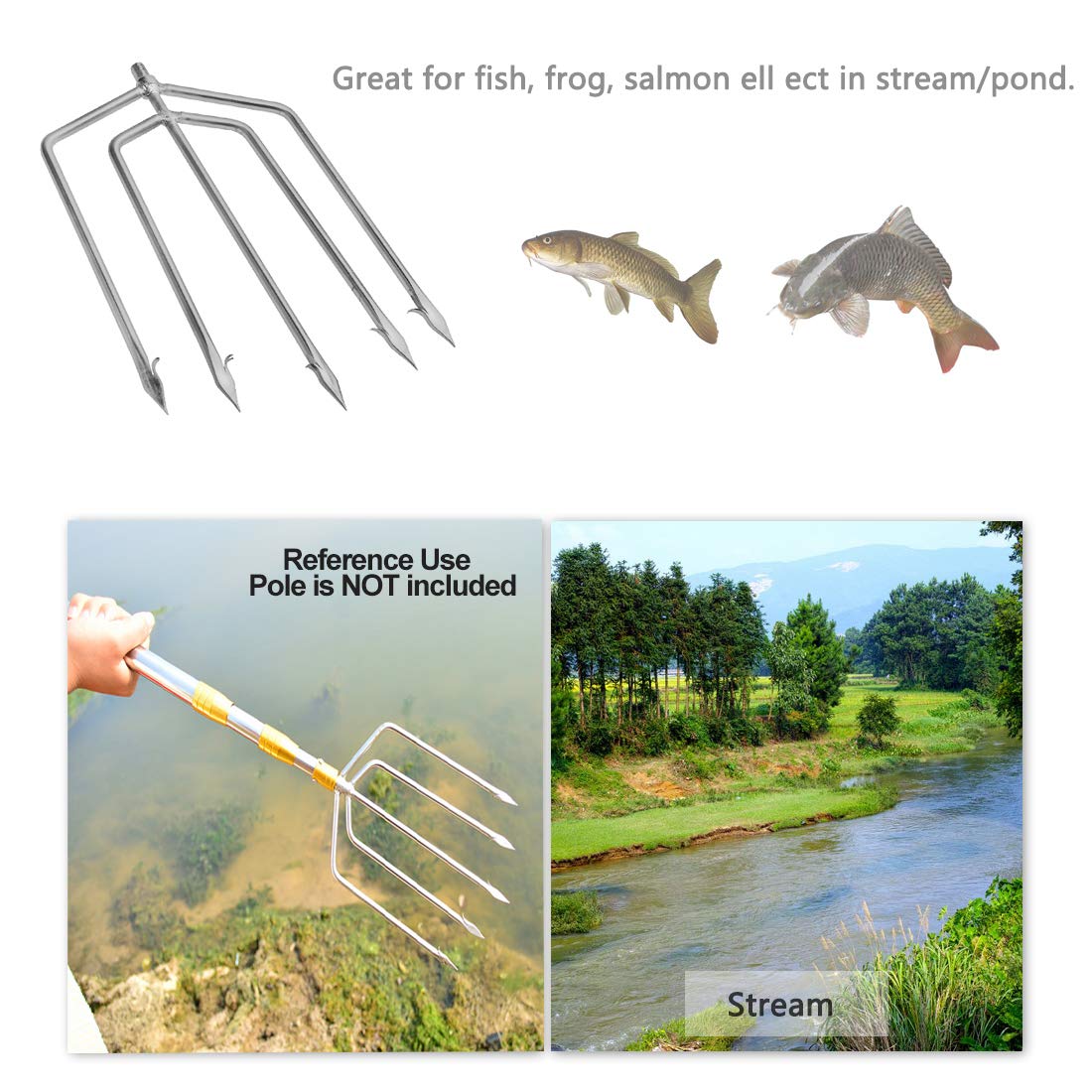 Cyfie Stainless Steel Fishing Gig Gaff Hook with 8mm Screw, Harpoon Hook for Hunting Fish Flounder Frog Gig in Pond River Lake, Capable for Fishing Gaff Gig Pole