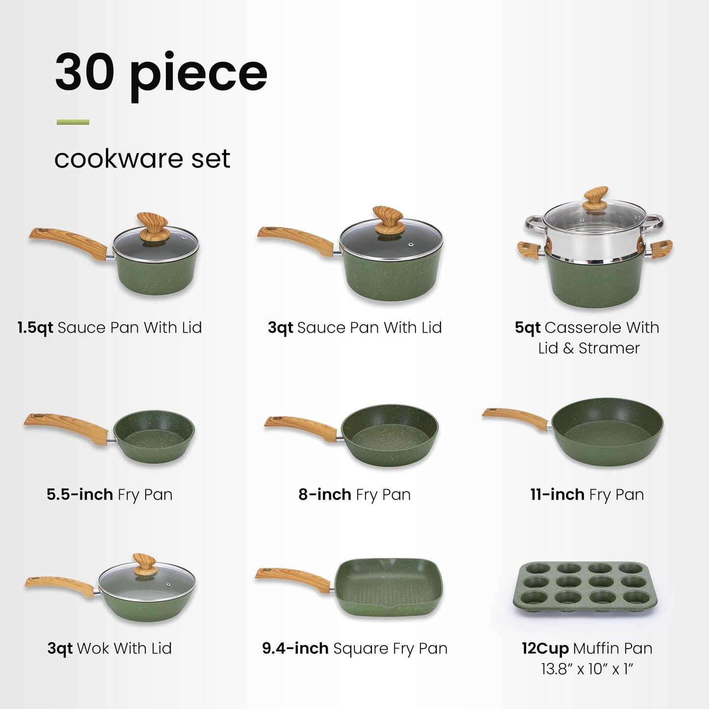 30 Piece Pots and Pans Set Non Stick, Granite Induction Cookware Sets, Nonstick Kitchen Cookware Sets, Non Toxic Cookware Set with Frying Pans and Saucepan, Kitchen Pots and Pans Set, Black