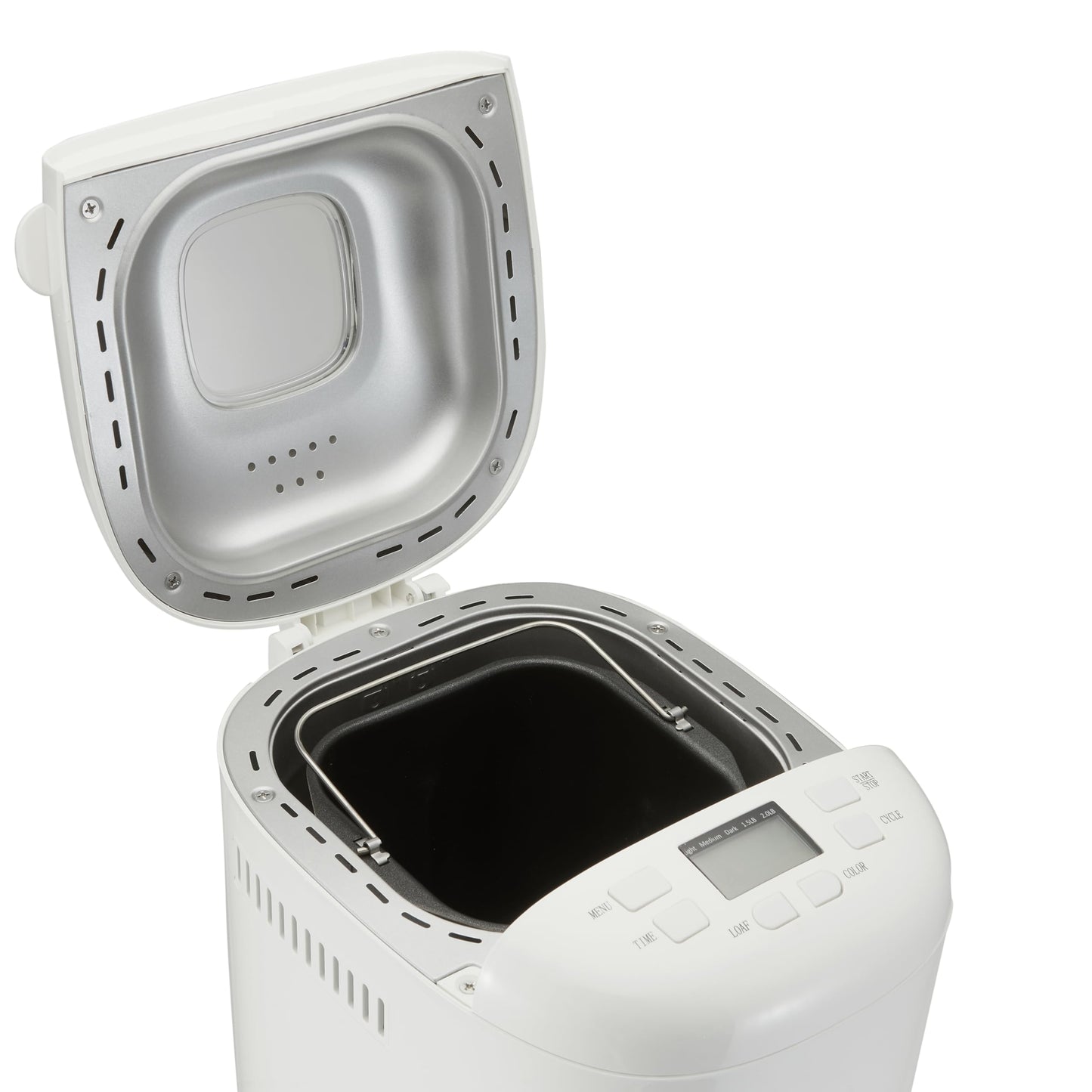 Amazon Basics Programmable Bread Maker, 2 Pound Non-Stick Automatic Bread Making Machine, 14 Settings for Breads, Doughs, Gluten-Free Options, ExpressBake, 3 Crust Colors, LCD Display, White