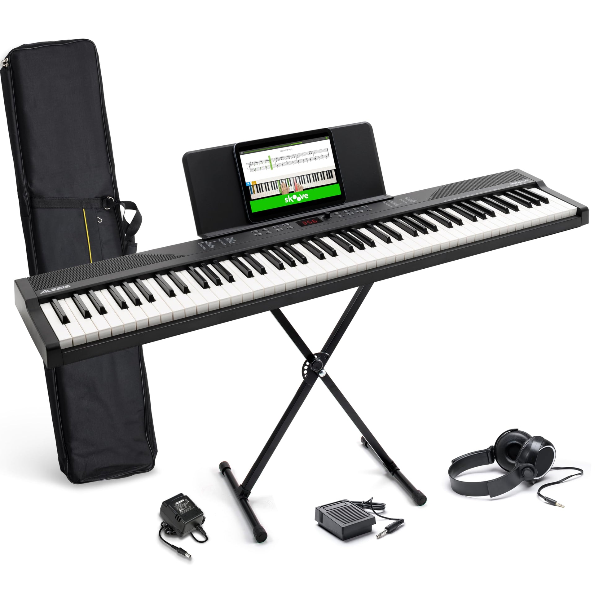 yamaha e363 pedal Alesis 88 Key Keyboard Piano with 480 Sounds, Speakers, USB MIDI, Carry-Bag, Stand, Headphones, Pedal and Piano Lessons for Beginners