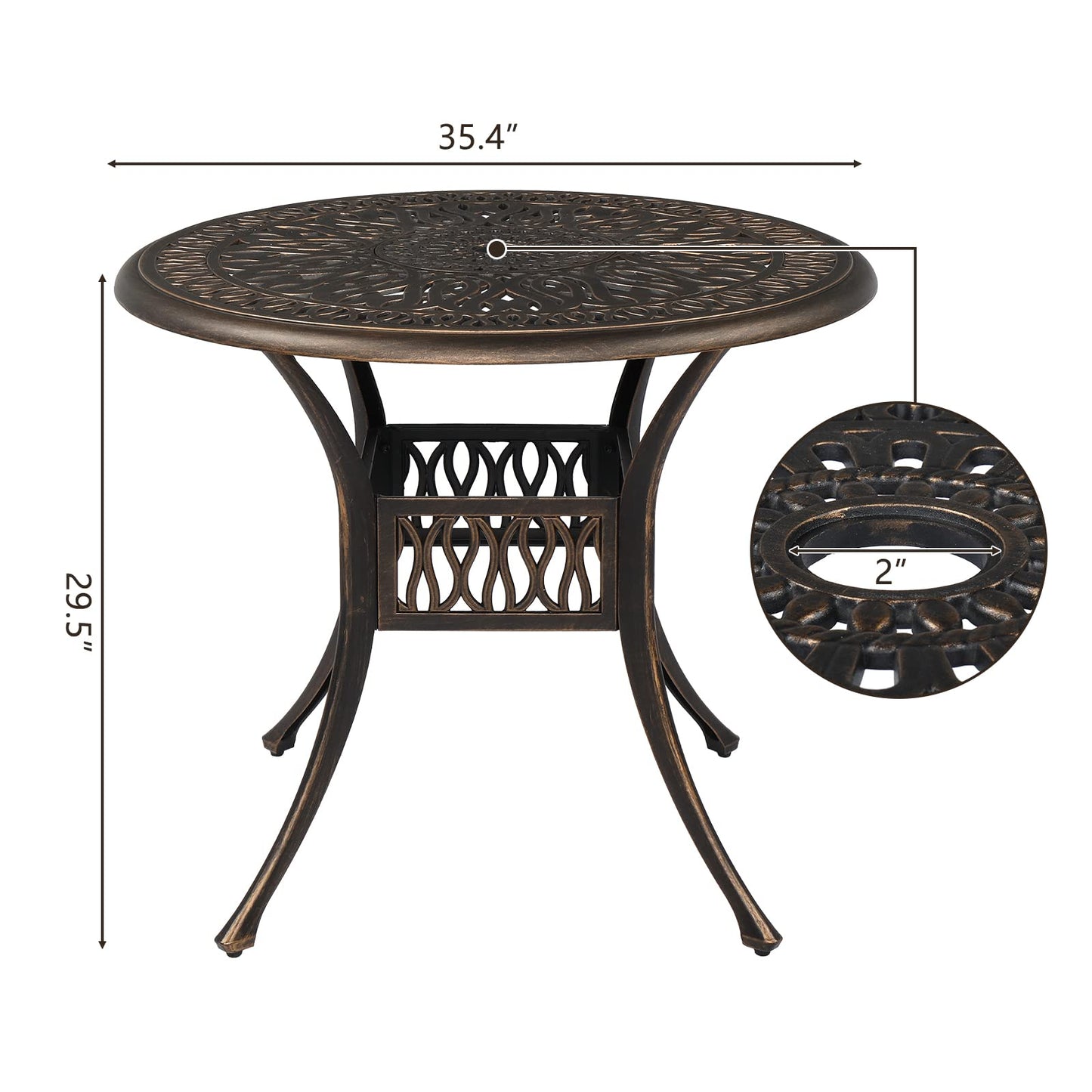 VINGLI 5 Pieces Outdoor Patio Dining Set, Cast Aluminium Patio Furniture Set with 4 Chairs and 1 Umbrella Table for Yard, Garden, Porch and Poolside, Bronze (Square Table)