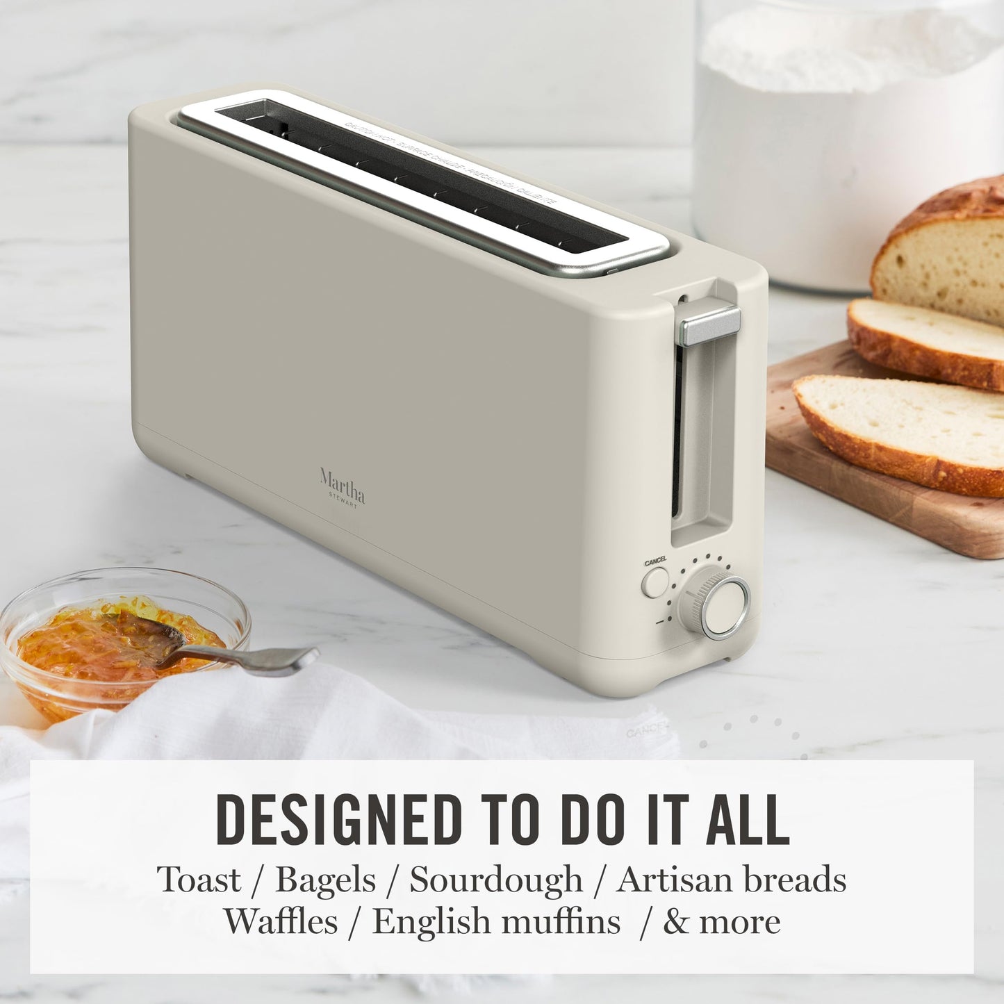 Martha Stewart 2 Slice Long Slot Toaster, Extra Wide for Sourdough & Bagels, 10 Setting Shade Control, Removable Crumb Tray, Self-Centering Design, Defrost/Reheat, Cancel, Slim Space-Saving, Honeydew