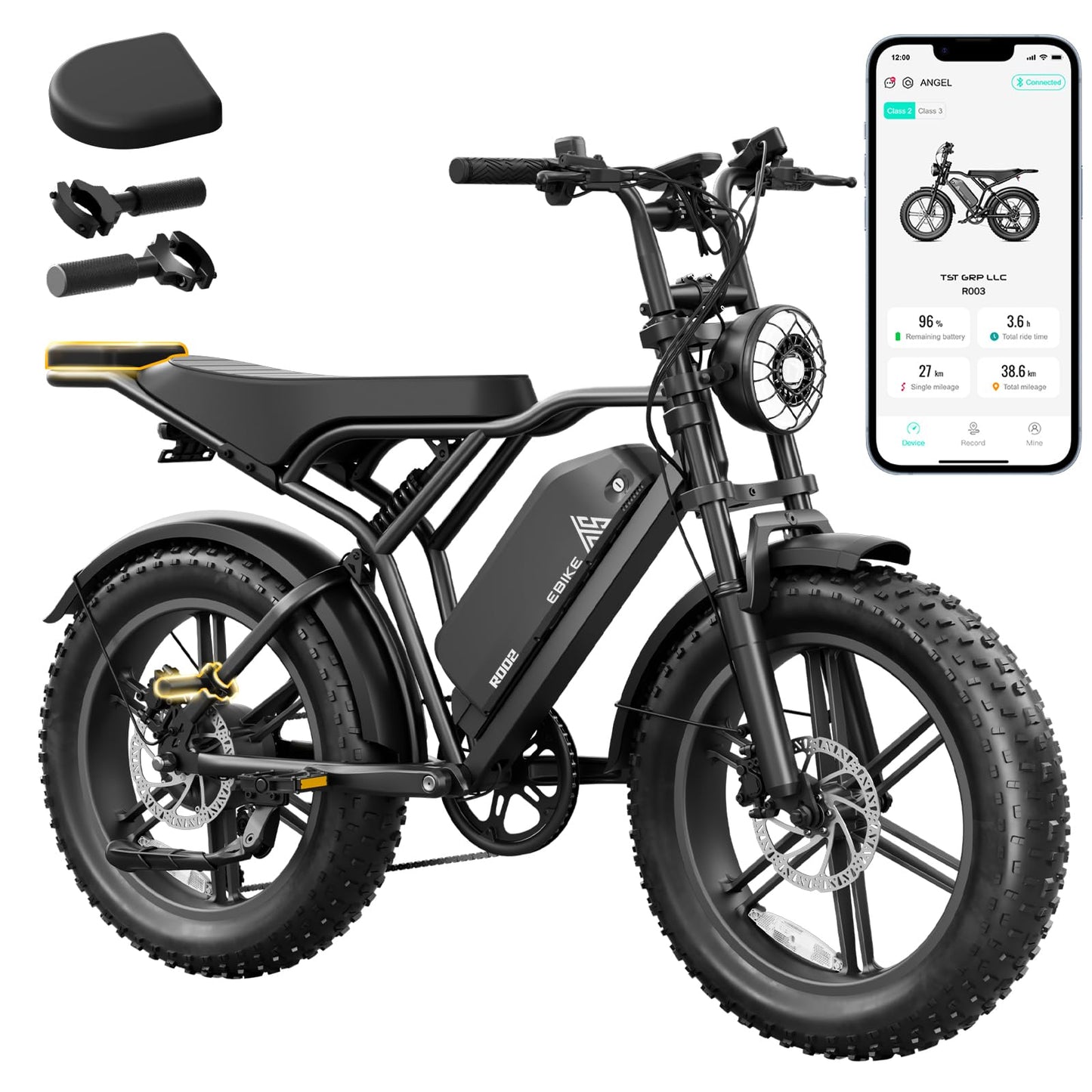 TST Electric Bike for Adults, 1500W Peak Motor 28 MPH 60 Miles Fat Tire E Bike with 48V 15Ah Removable Battery 20" All-Terrain Electric Bike Hydraulic Suspension, Seat Cushion Set, Black