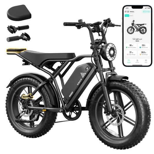 TST Electric Bike for Adults, 1500W Peak Motor 28 MPH 60 Miles Fat Tire E Bike with 48V 15Ah Removable Battery 20" All-Terrain Electric Bike Hydraulic Suspension, Seat Cushion Set, Black