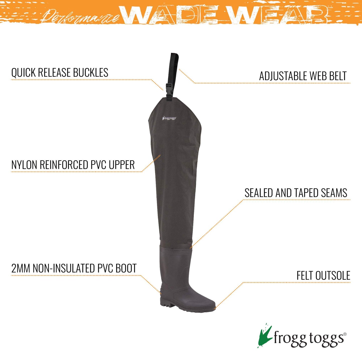 FROGG TOGGS Rana II PVC Bootfoot Hip Wader, Cleated or Felt Outsole