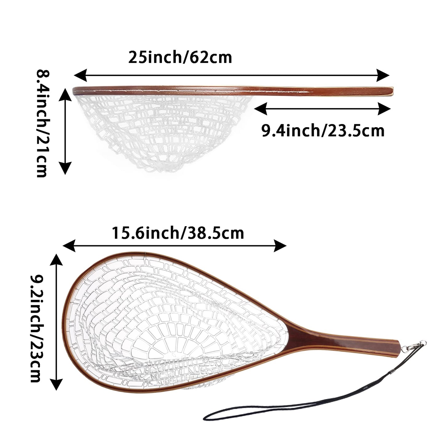 Aventik Wooden Fly Fishing Landing Net with Rubber Ghost Mesh and Magnetic Release - Catch & Release Friendly