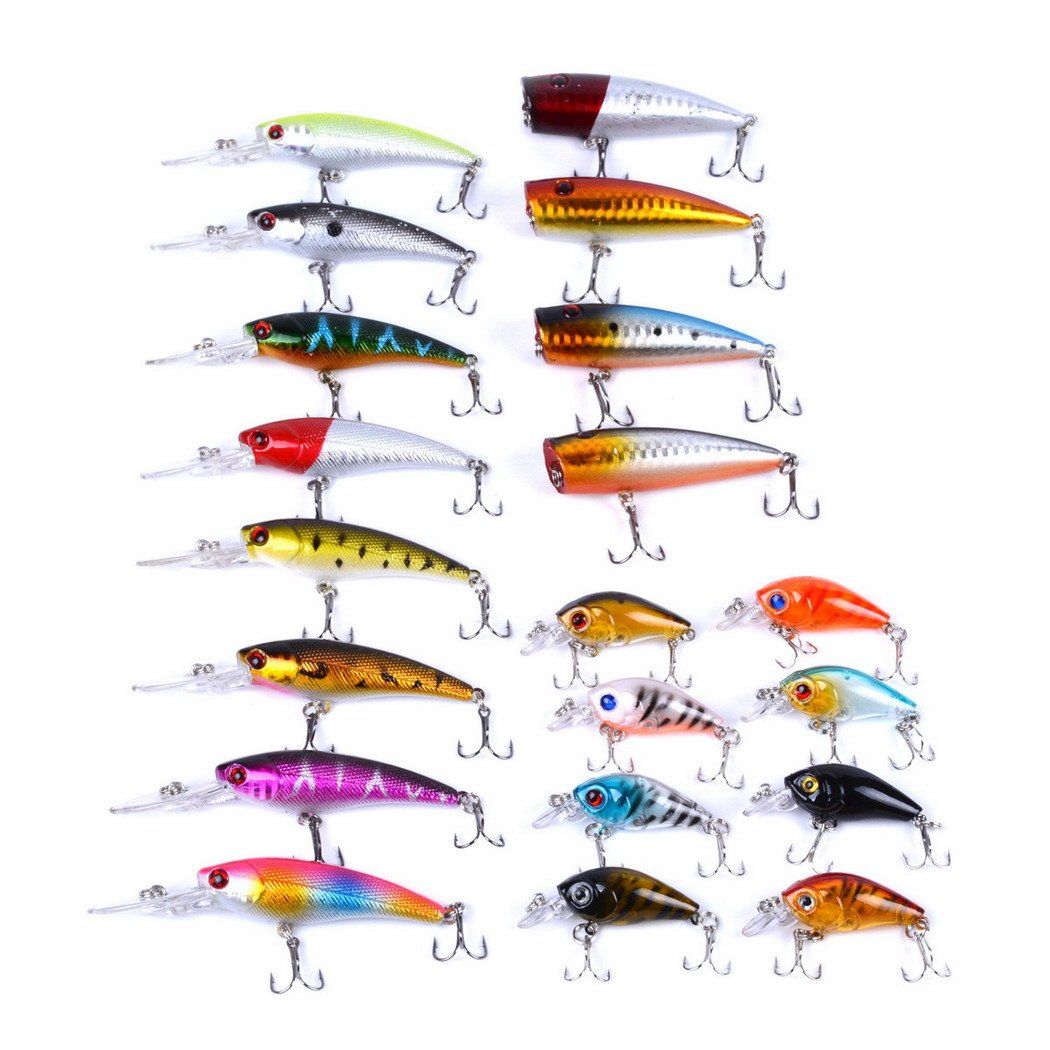 Fishing Lures Kit Mixed Including Minnow Popper Crank Baits with Hooks for Saltwater Freshwater Trout Bass Salmon Fishing
