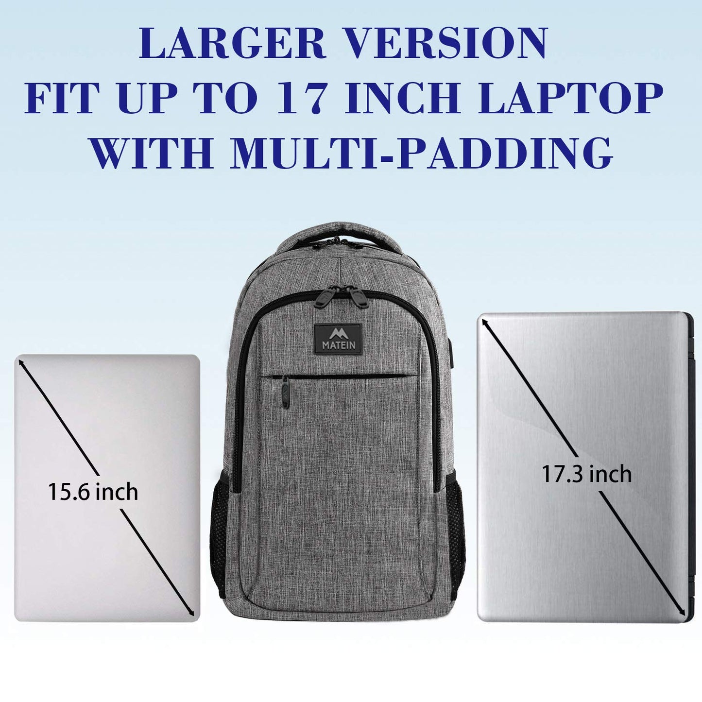 MATEIN Travel Laptop Backpack, Business Anti Theft Slim Sturdy Laptops Backpack with USB Charging Port, Water Resistant College School Computer Bag Gift for Men & Women Fits 15.6 Inch Notebook, Grey