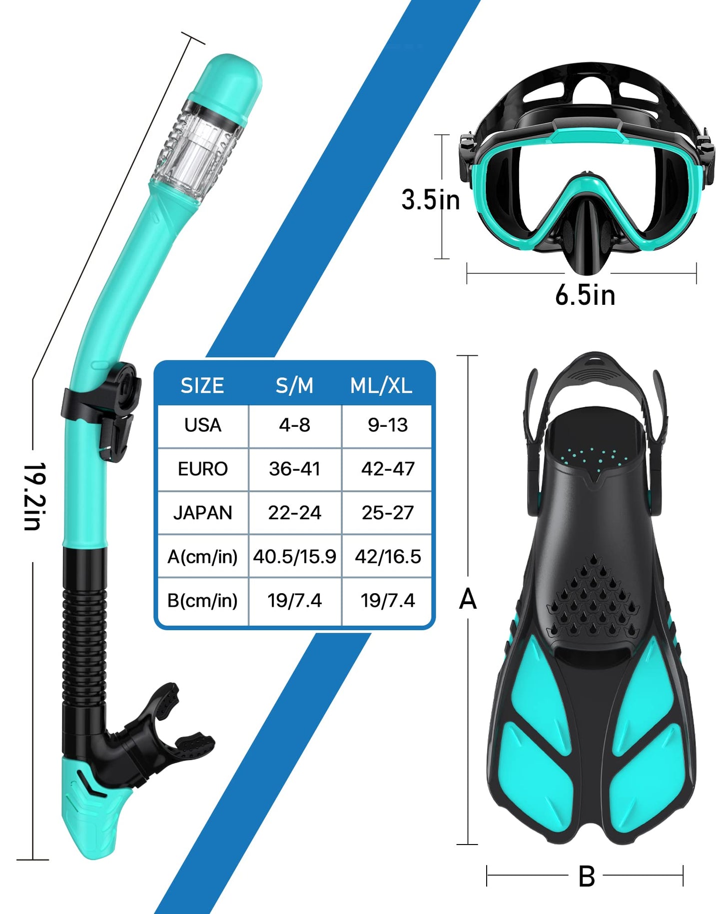 Ubekezele Snorkeling Gear for Adults Men Women,4 in 1 Snorkel Set with Panoramic View Diving Mask Anti-Fog Anti-Leak,Dry Top Snorkel,Fins and Travel Bag for Swimming,Snorkeling and Travel Diving