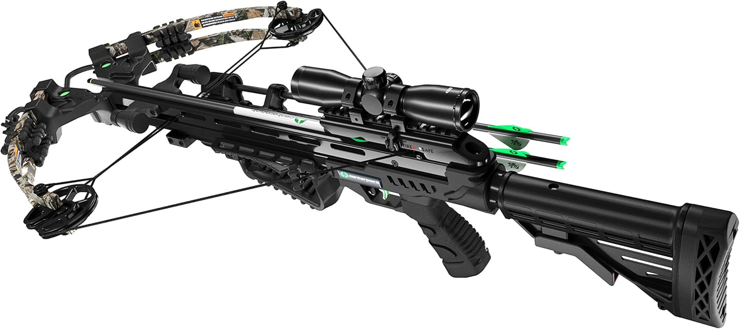 CenterPoint Archery Sniper Elite 385 Crossbow Package C0004 With 4x32mm Scope, Quiver And Arrows, Black/Camo