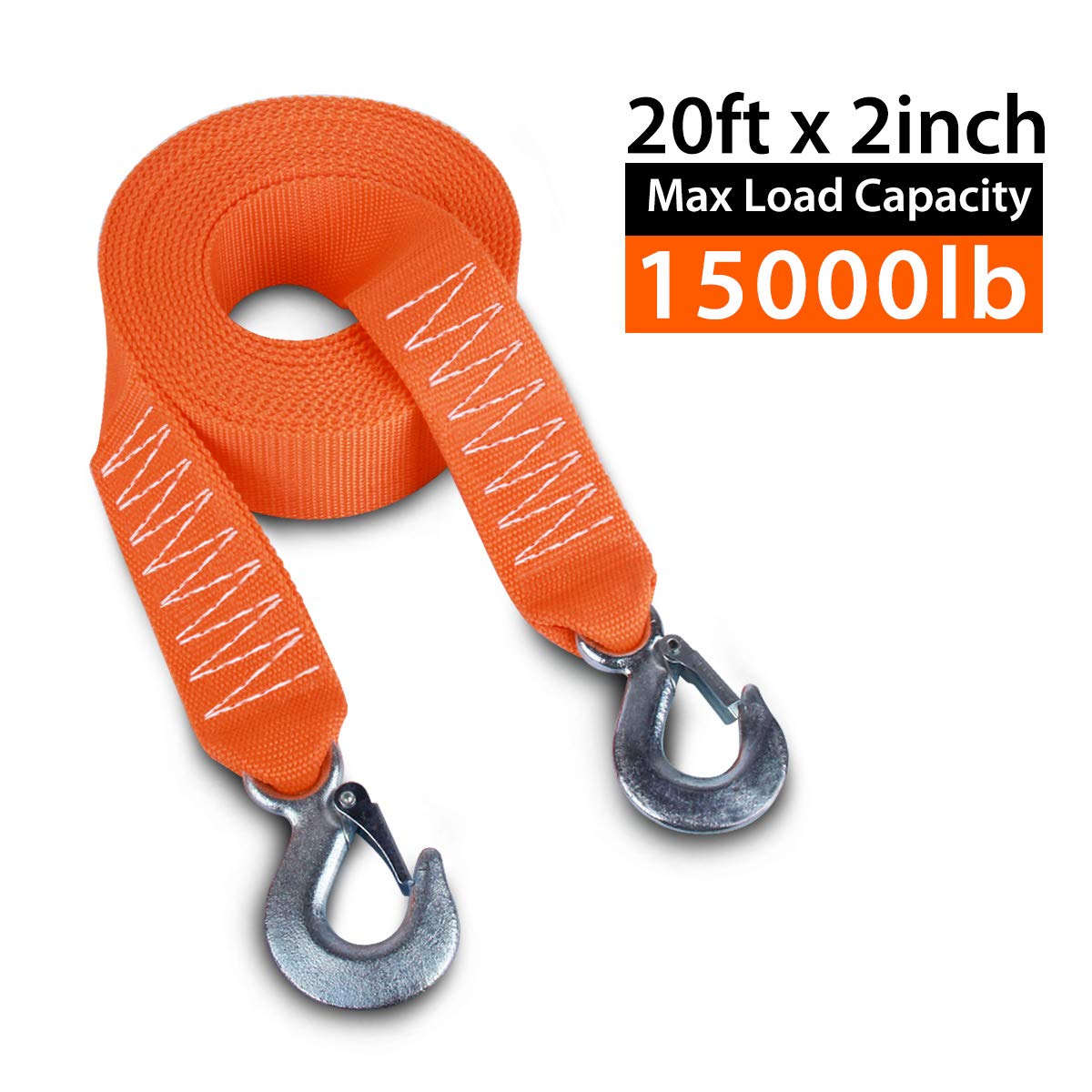 Tow Strap with Hooks 2in X20Ft Recovery Strap 10,000LB Break Strengthened Towing Rope for Towing Vehicles in Roadside Emergency