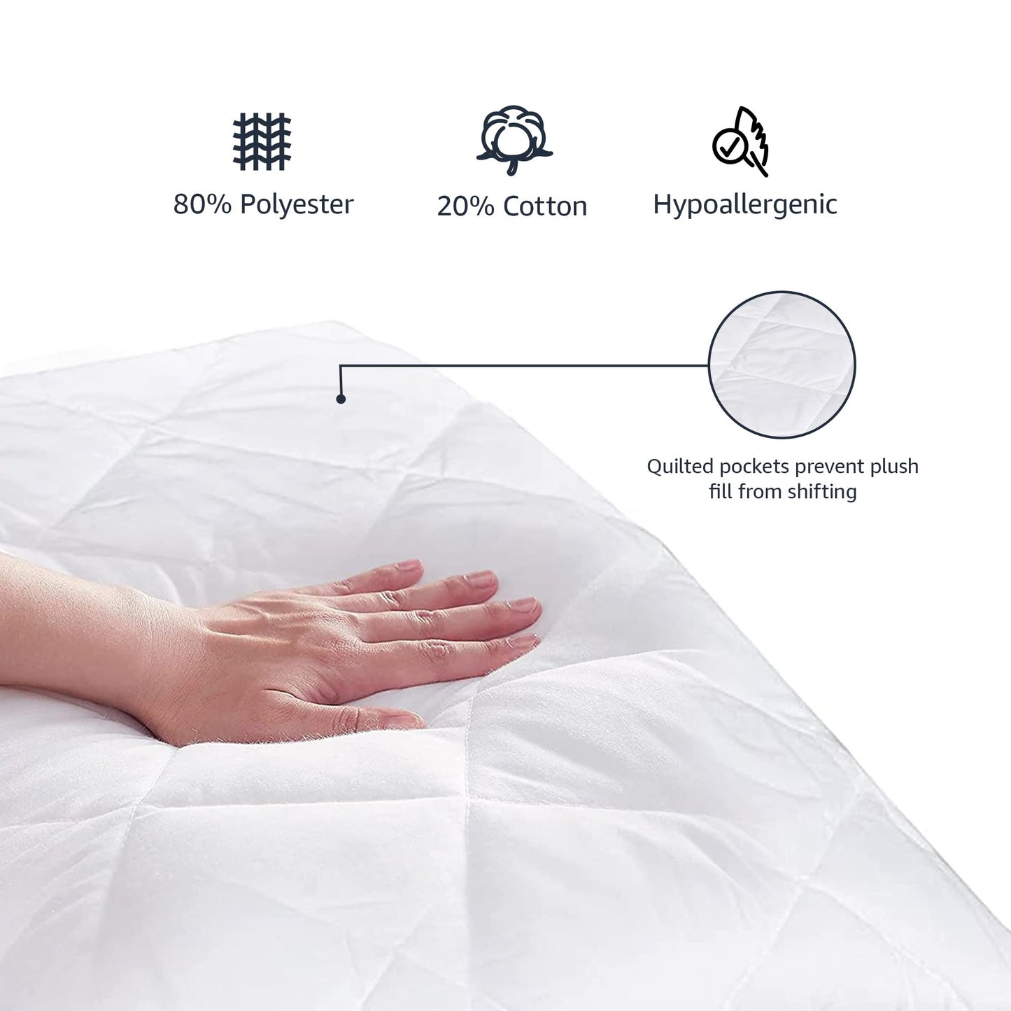 Amazon Basics Hypoallergenic Quilted Breathable Mattress Topper Pad with Protection, 18 Inches Deep, King Size, White