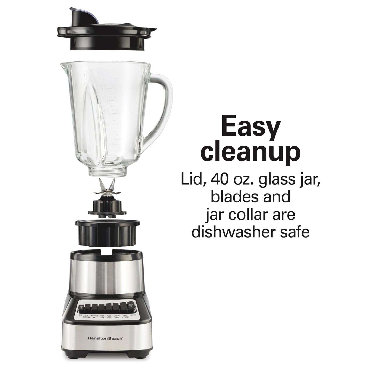 Hamilton Beach Wave Crusher Blender For Smoothies With 40 Oz Glass Jar and 14 Functions, Ice Sabre Blades & 700 Watts for Consistently Smooth Results, Black + Stainless Steel (54221)