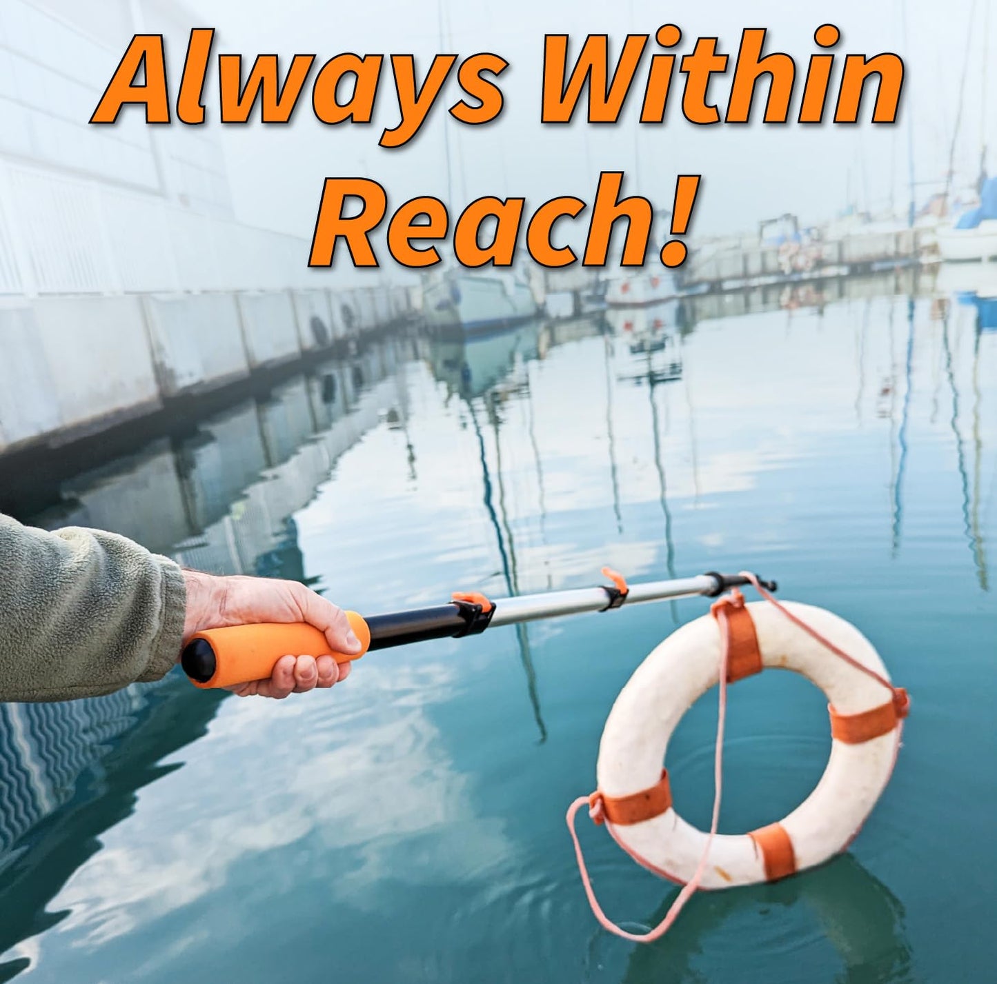 Telescoping Boat Hook Pole for Docking // 5-12 ft Extension Push Pole for Boating // Aluminium Dock Pole with Hook // Multi-Purpose Telescopic Pole: Non-Slip, Durable, Floating, Lightweight & Sturdy