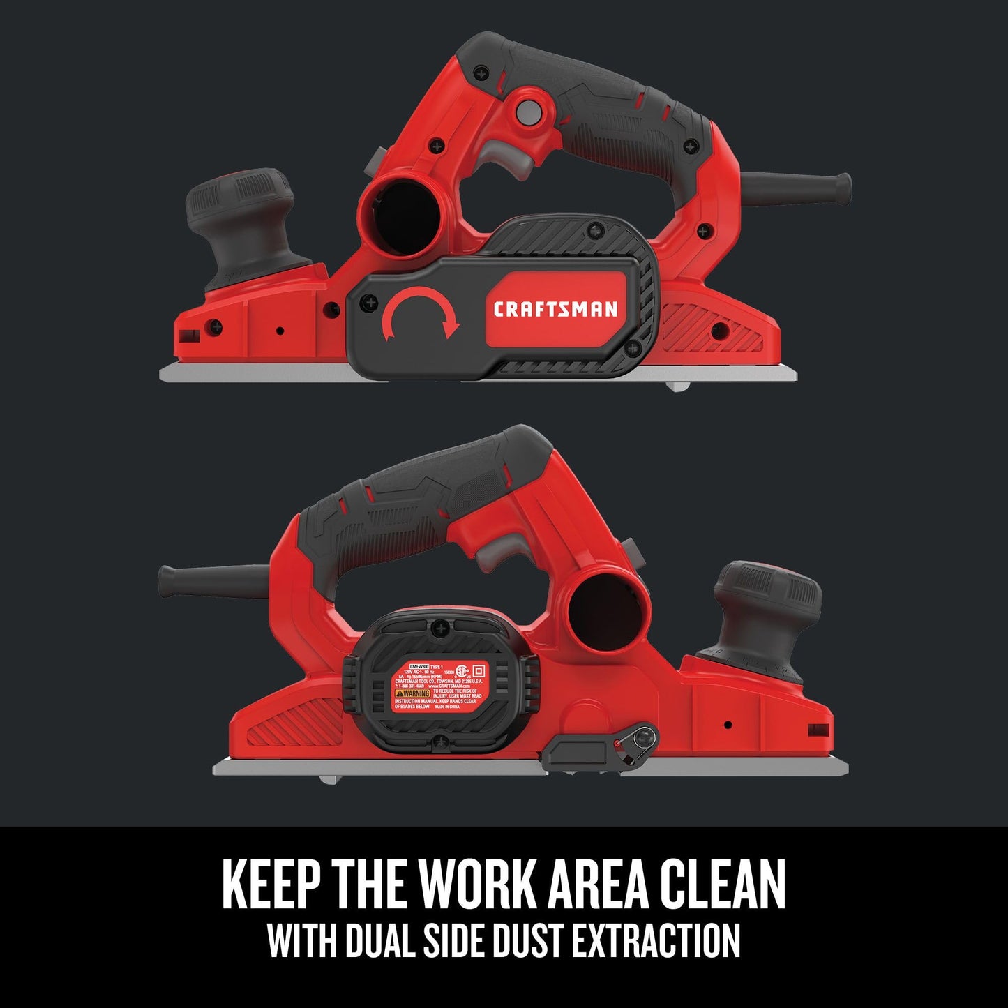 CRAFTSMAN Wood Planer, Electric Hand Planer for Woodworking, with Blades, Edge Guide, and Dust Bag (CMEW300)