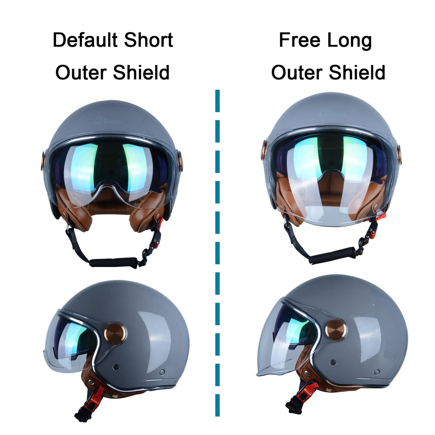 Open Face Motorcycle Helmet for Adults, DOT Approved,3/4 Retro Vespa Helmet, Dual Visors Men's and Women's Motorbike Casco for Moped Cruiser Bobber and Chopper