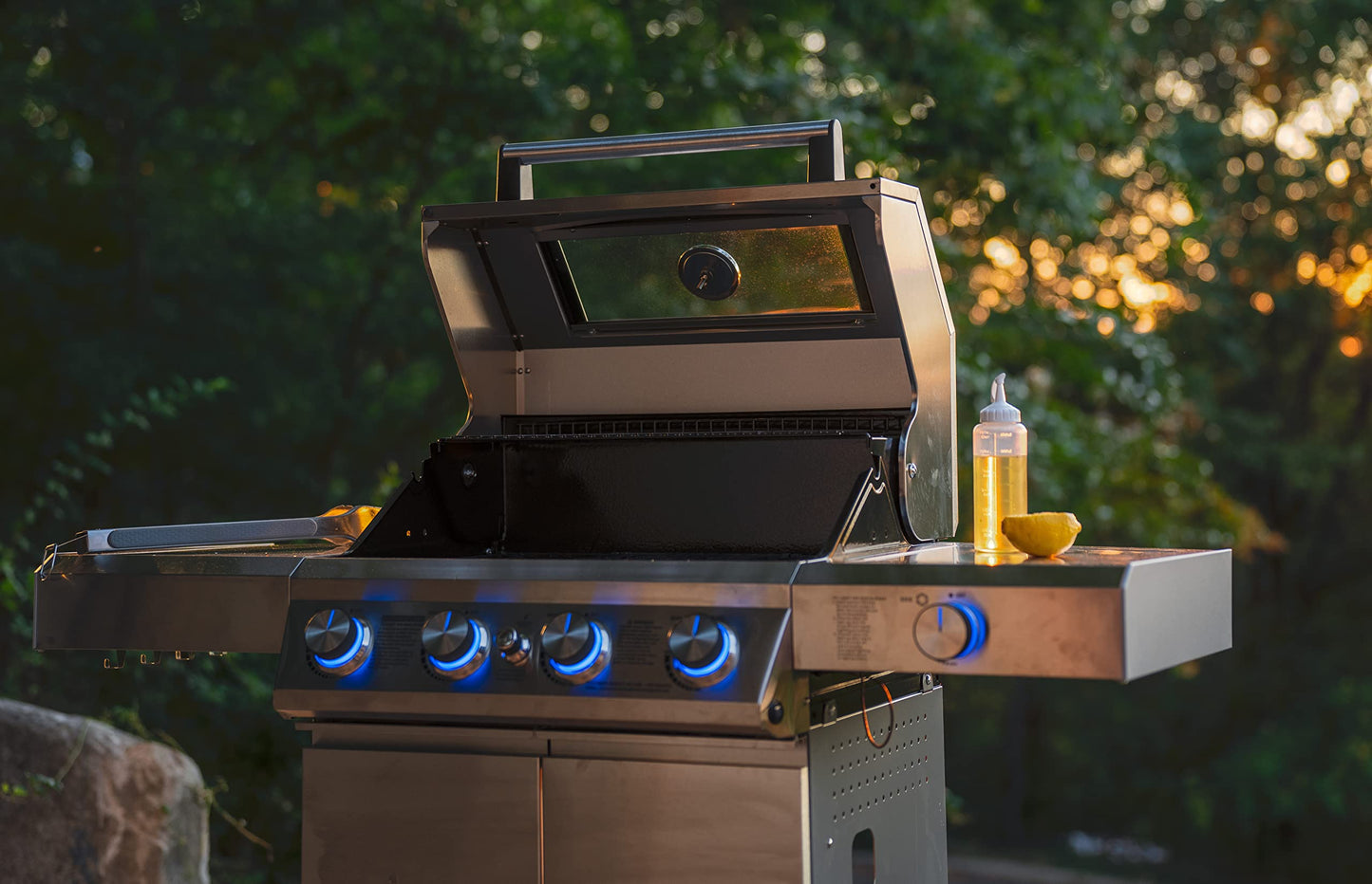 Monument Grills Larger 4-Burner Propane Gas Grills bbq Stainless Steel Heavy-Duty Cabinet Style with Knob Controls Side Burner, Outdoor Use, Mesa 400m