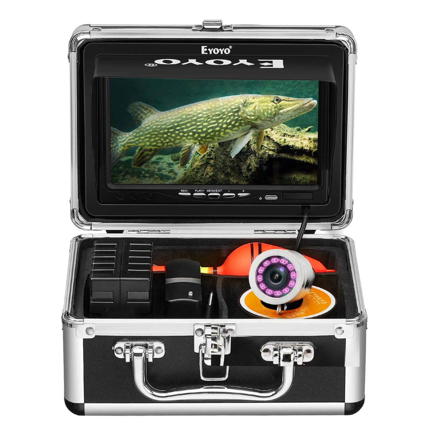 Eyoyo Underwater Fishing Camera Portable Video Fish Finder 9 inch LCD Monitor 1000TVL Waterproof Camera Underwater DVR Video Fish Cam 30m Cable 12pcs IR Infrared Lights for Ice, Boat and Lake Fishing
