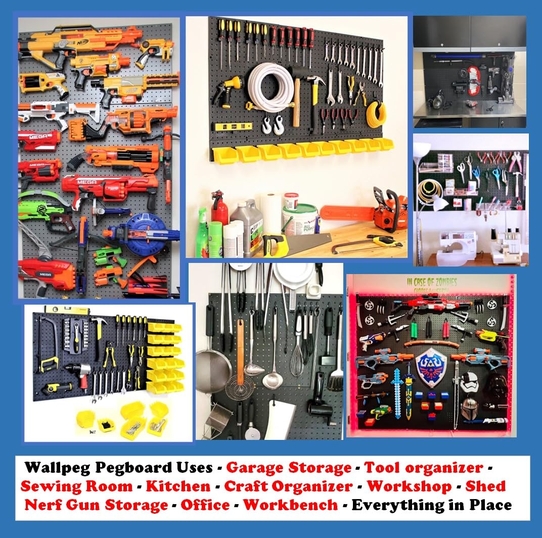 WallPeg Pegboard Wall Organizer - 96” Wide | 4 Pack 24”x16” Heavy Duty Plastic Peg Boards | Made in USA | Garage Tool Storage, Workshop, Craft Room, Office Wall Organizer | Tuff Peg-Board Panels