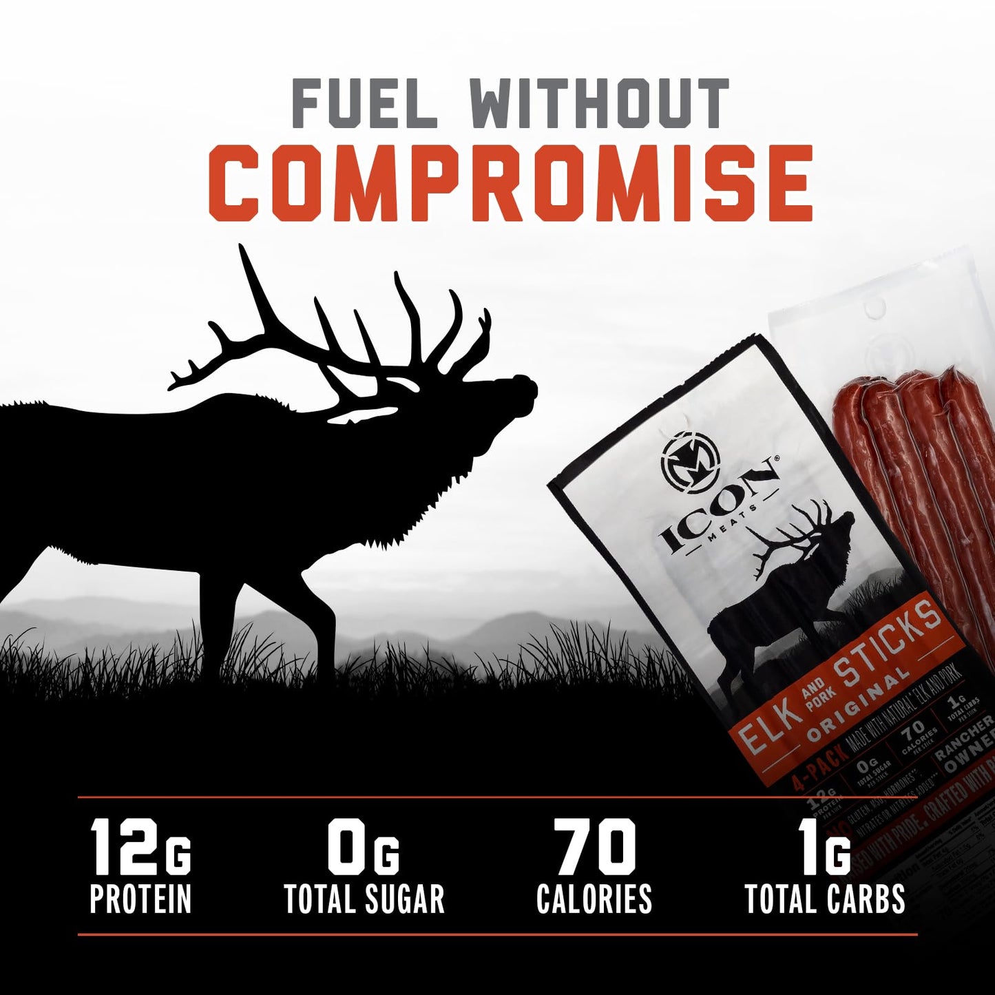 ICON Meats Snack Sticks Sampler - Assorted Flavors of Bison, Elk, Venison and Pork Jerky Sticks - 24 Pack of Individually Wrapped Meat Sticks, 6 Per Flavor – USDA Approved, All Natural Artisan Meats