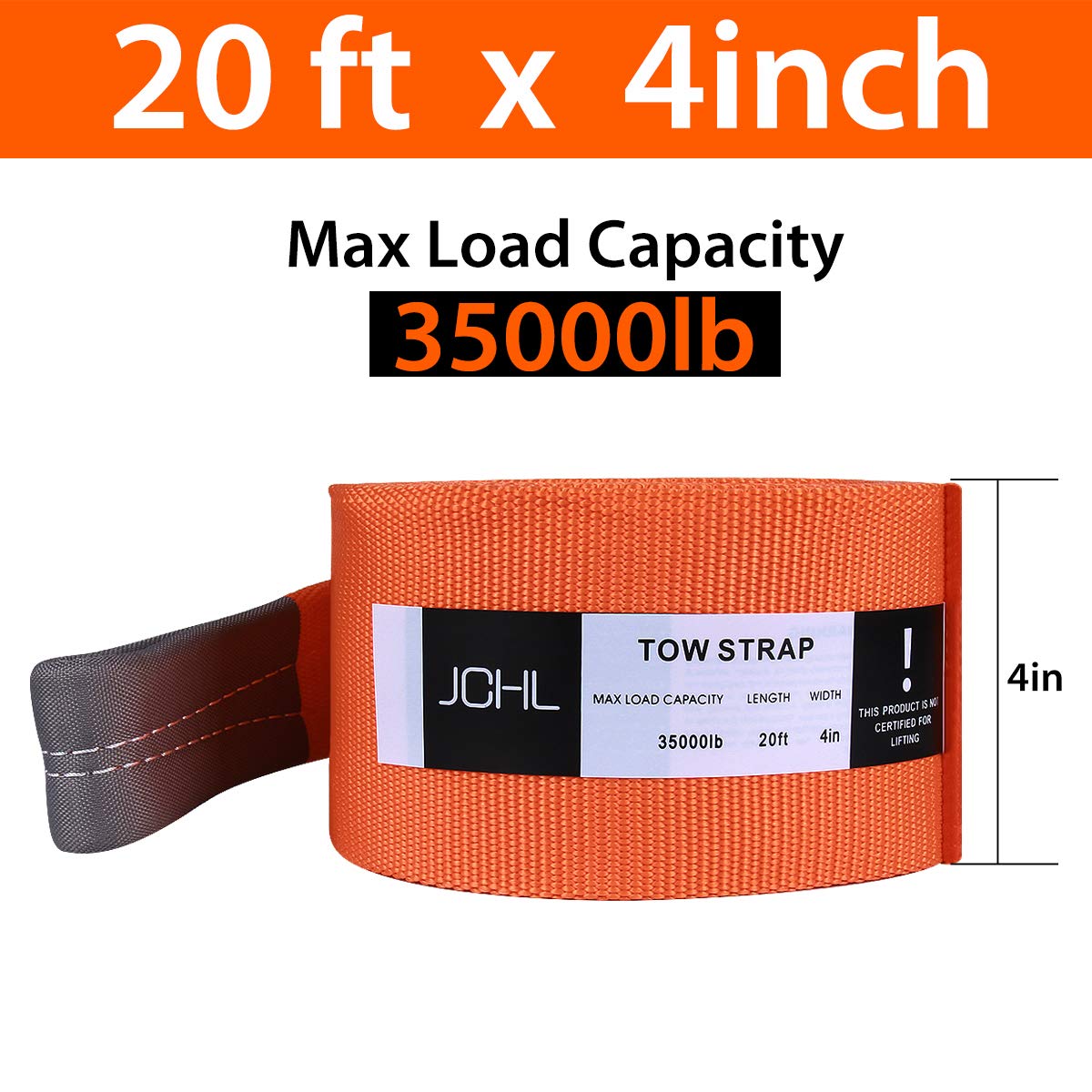 Tow Strap with Hooks 2in X20Ft Recovery Strap 10,000LB Break Strengthened Towing Rope for Towing Vehicles in Roadside Emergency