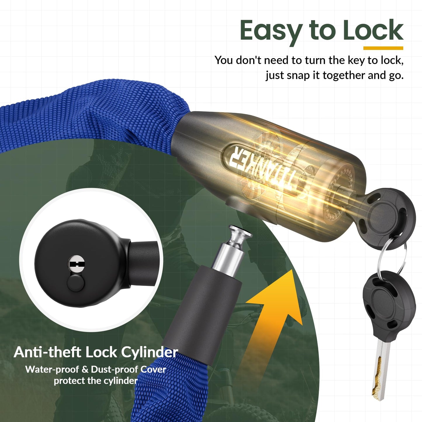 Titanker Bike Chain Lock with Keys, 3.3 Feet Security Heavy Duty Anti-Theft Bicycle Chain Locks for Bike, Motorcycle, Bicycle, Door, Gate, Fence, Grill (6mm, 8mm, 10mm Thick Chain)