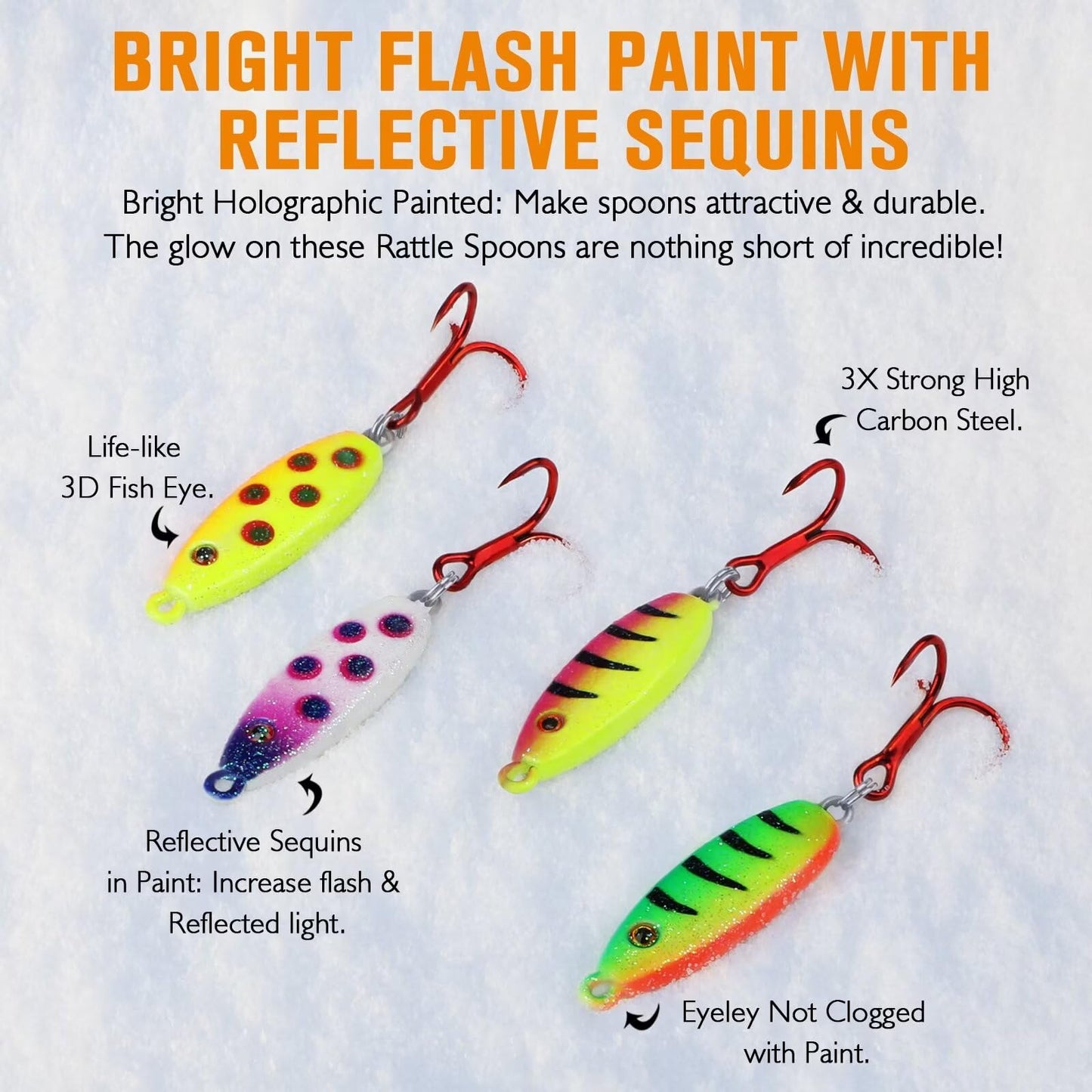 Dovesun Ice Fishing Jigs Ice Fishing Lures Kit Rattling Glow Ice Fishing Spoons for Bass Crappie Panfish Mens Fishing Gifts 15PCS/4PCS/3PCS