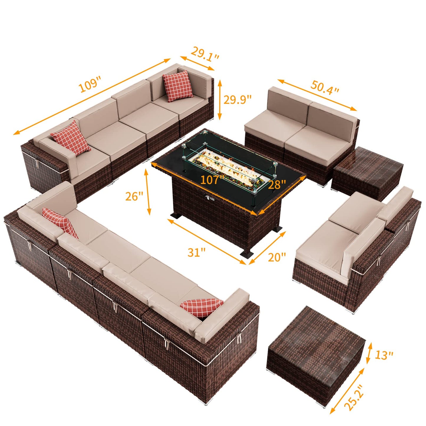 Amopatio Patio Furniture Sets, 7 Pieces Outdoor Rattan Sectional Sofa Set with Glass Table and Cushions, Wicker Patio Conversation Set for Outdoor Indoor Backyard Lawn Garden Porch (Grey)