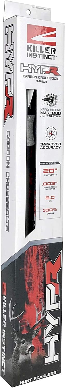 Killer Instinct Hypr Crossbow Bolts 20 inch (6 Pack). Measuring 290 Grains Without a tip, Use Your 100-150 Grain Field Tip or Broadhead to Pack Devastating Kinetic Energy for That Deadly Blow!