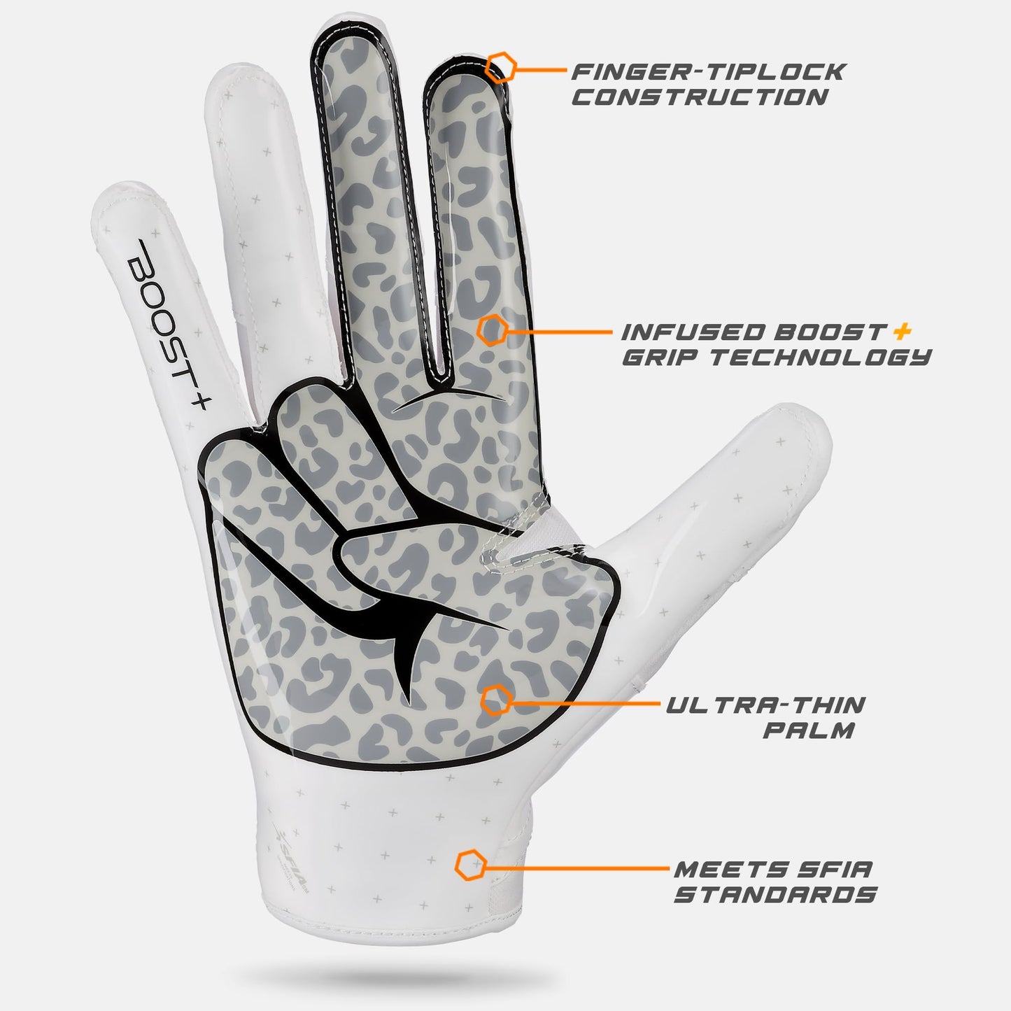 Grip Boost Football Gloves - Peace Stealth 6.0 Boost Plus Sticky Technology - Adult and Youth Football Gloves for Wide Receiver - Men's and Boys Sizes (White/Black, Youth Medium)