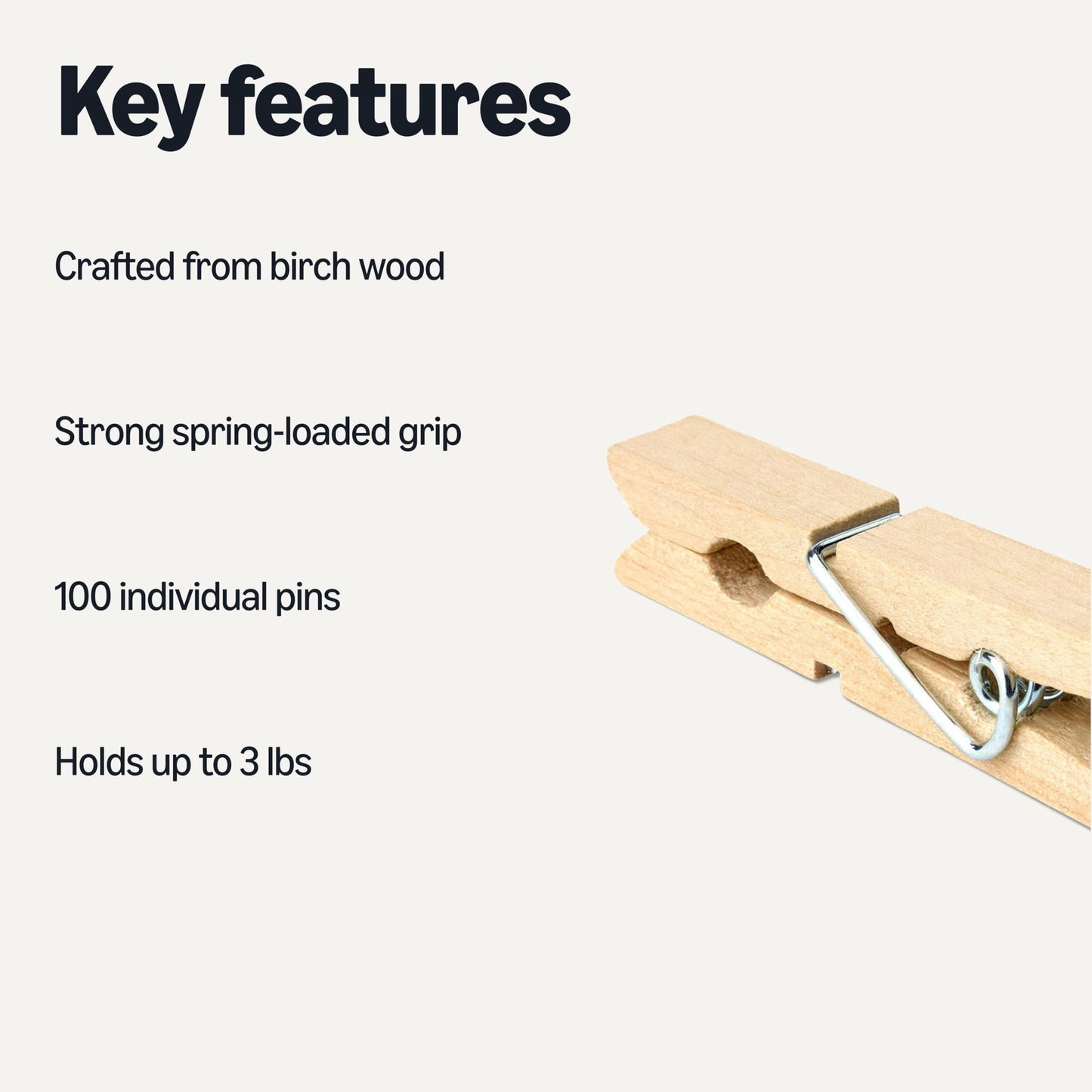 Amazon Basics Wood Clothespins with Spring, Pack of 100